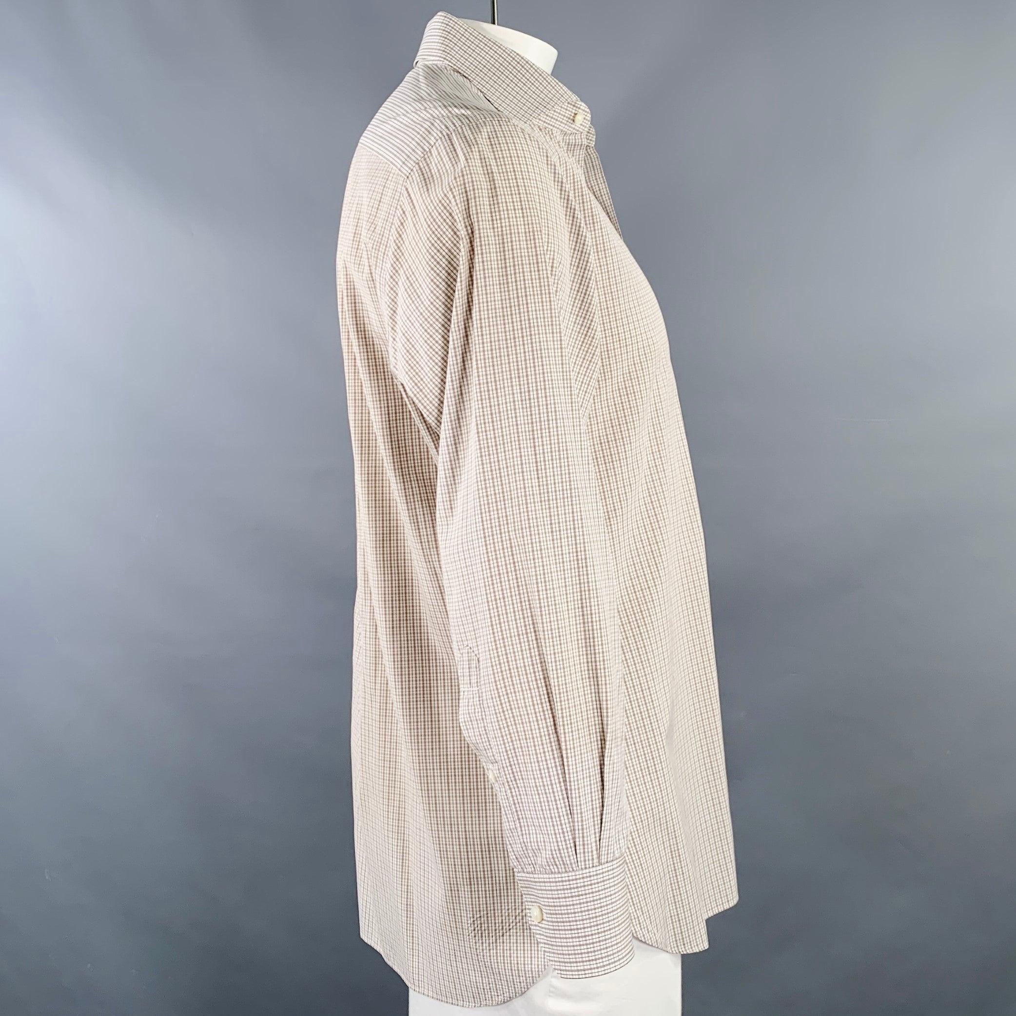 Beige ERMENEGILDO ZEGNA Size L White Brown Checkered Cotton Slim Fit Long Sleeve Shirt For Sale