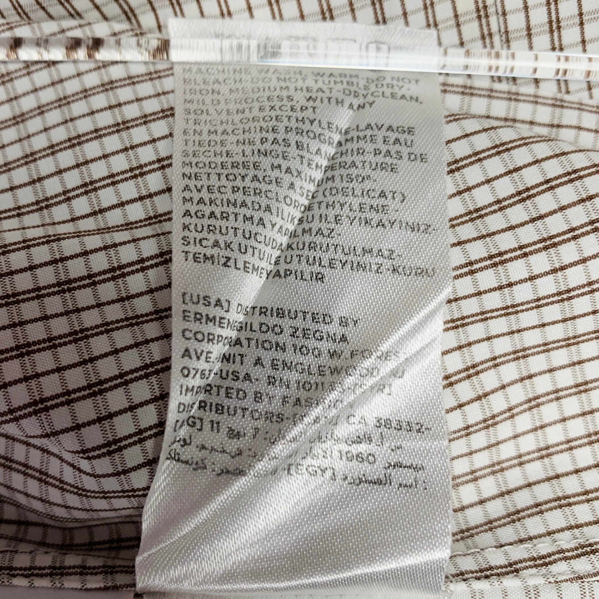 ERMENEGILDO ZEGNA Size L White Brown Checkered Cotton Slim Fit Long Sleeve Shirt For Sale 2