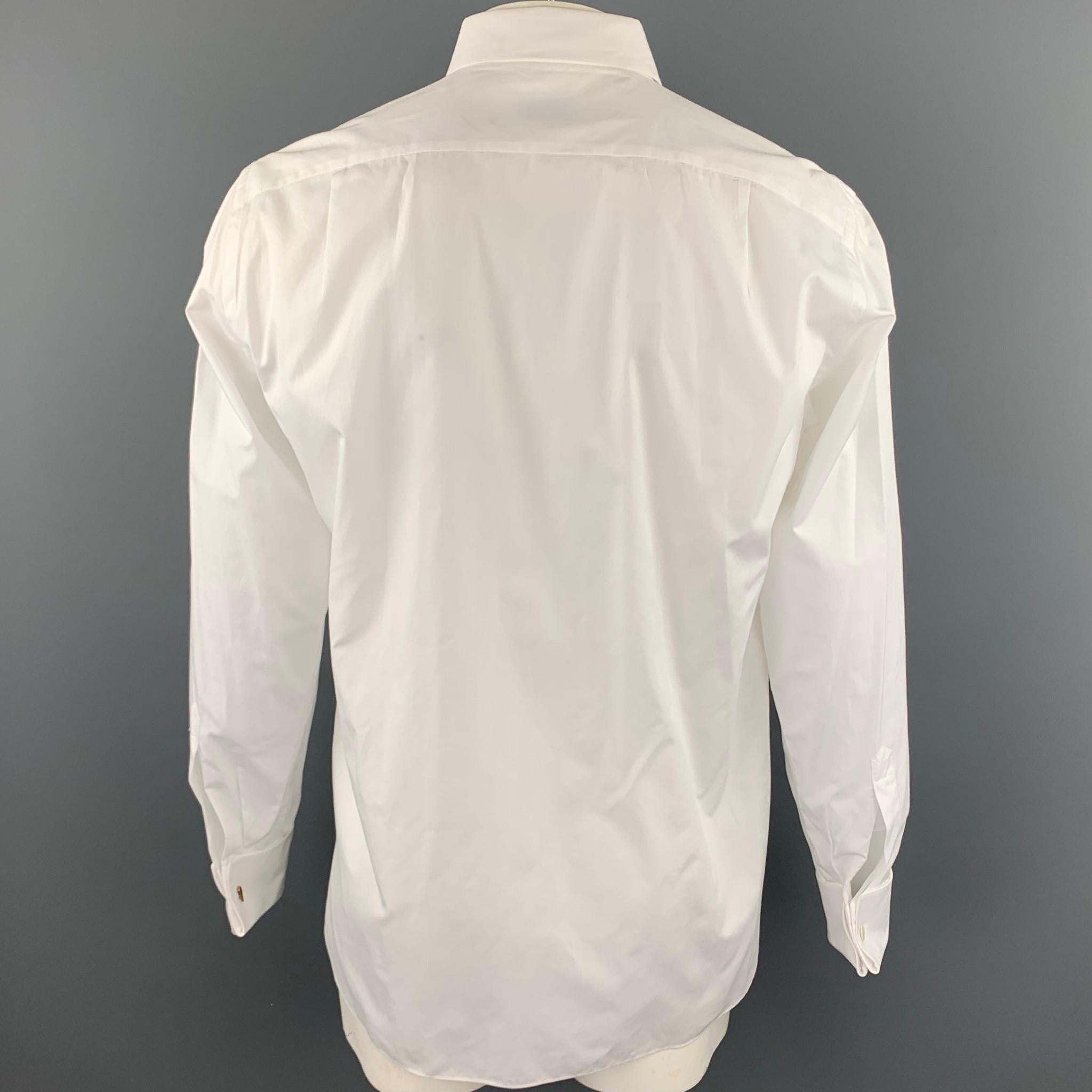 ERMENEGILDO ZEGNA Size L White Cotton French Cuffs Tuxedo Long Sleeve Shirt In Good Condition In San Francisco, CA