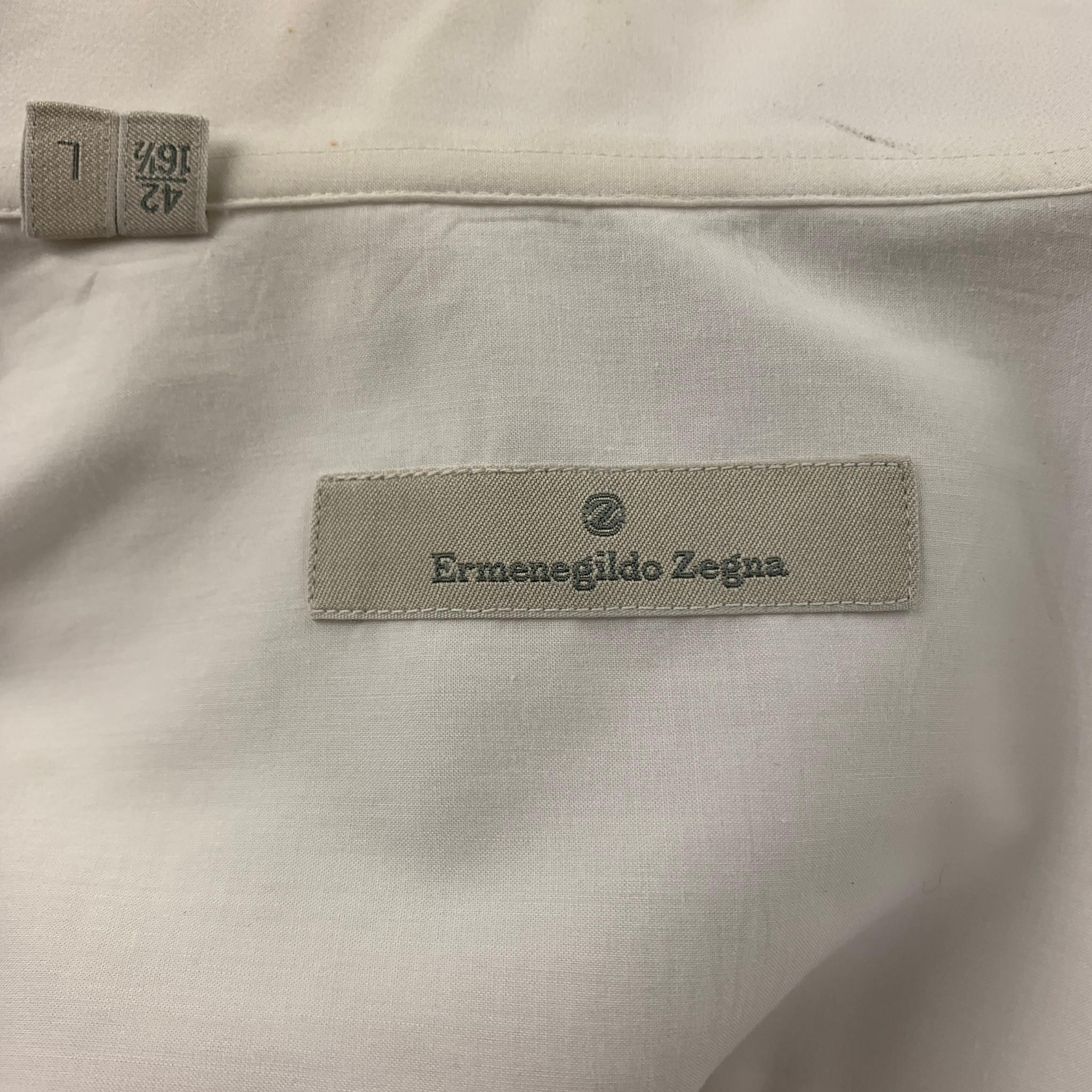 ERMENEGILDO ZEGNA Size L White Cotton French Cuffs Tuxedo Long Sleeve Shirt In Good Condition In San Francisco, CA