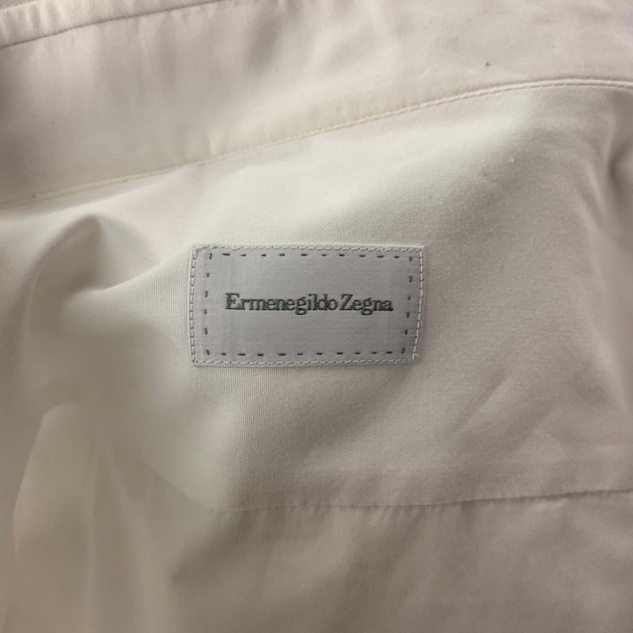 Men's ERMENEGILDO ZEGNA Size L White Cotton French Cuffs Tuxedo Long Sleeve Shirt