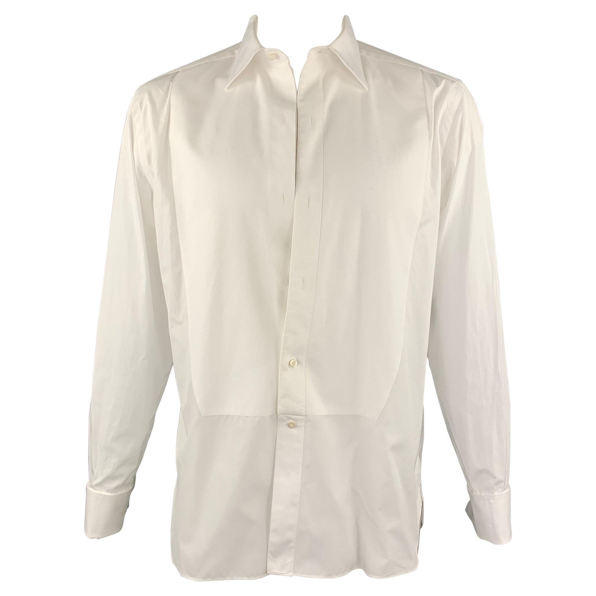 ERMENEGILDO ZEGNA Size L White Cotton French Cuffs Tuxedo Long Sleeve Shirt
