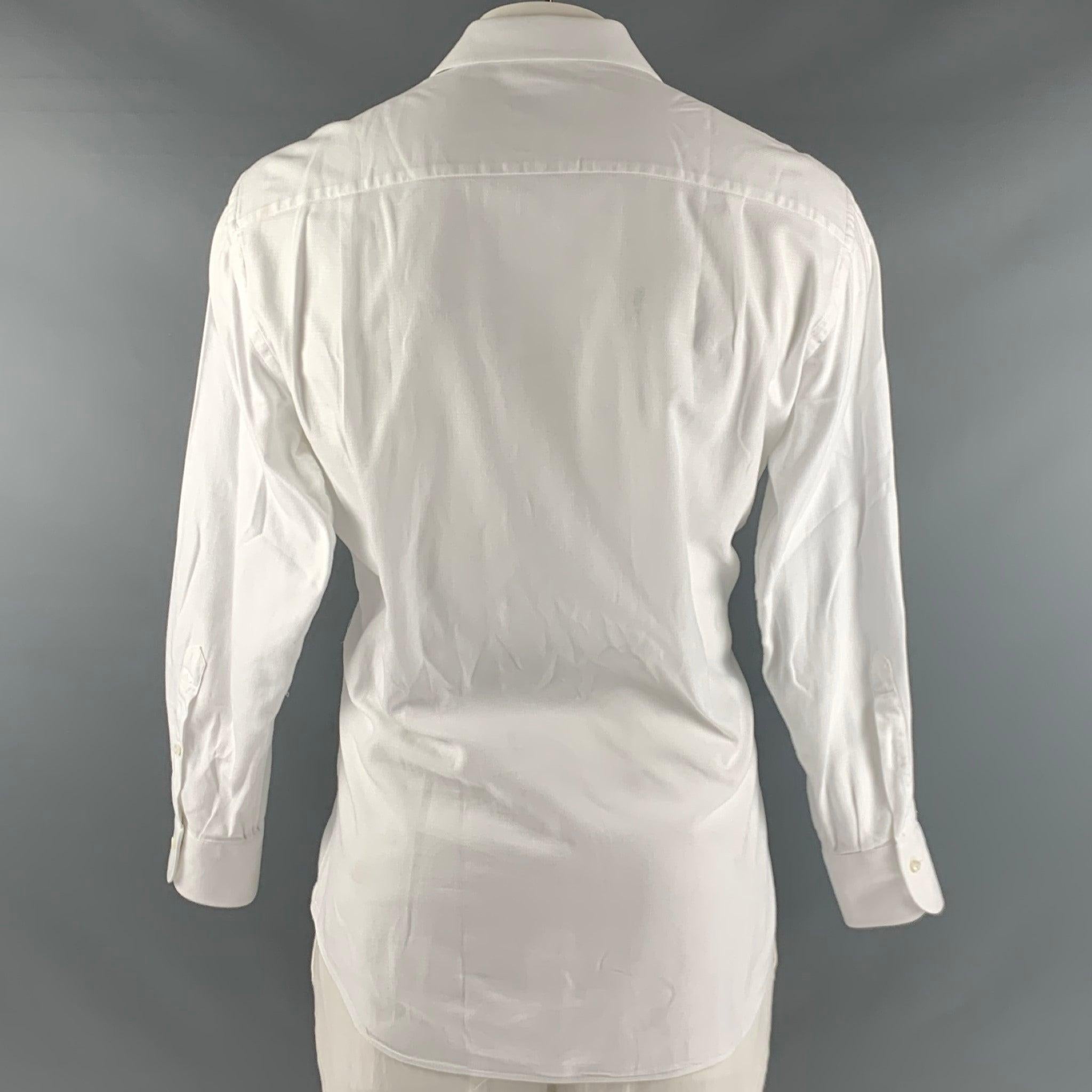 ERMENEGILDO ZEGNA Size L White Cotton Long Sleeve Shirt In Good Condition For Sale In San Francisco, CA