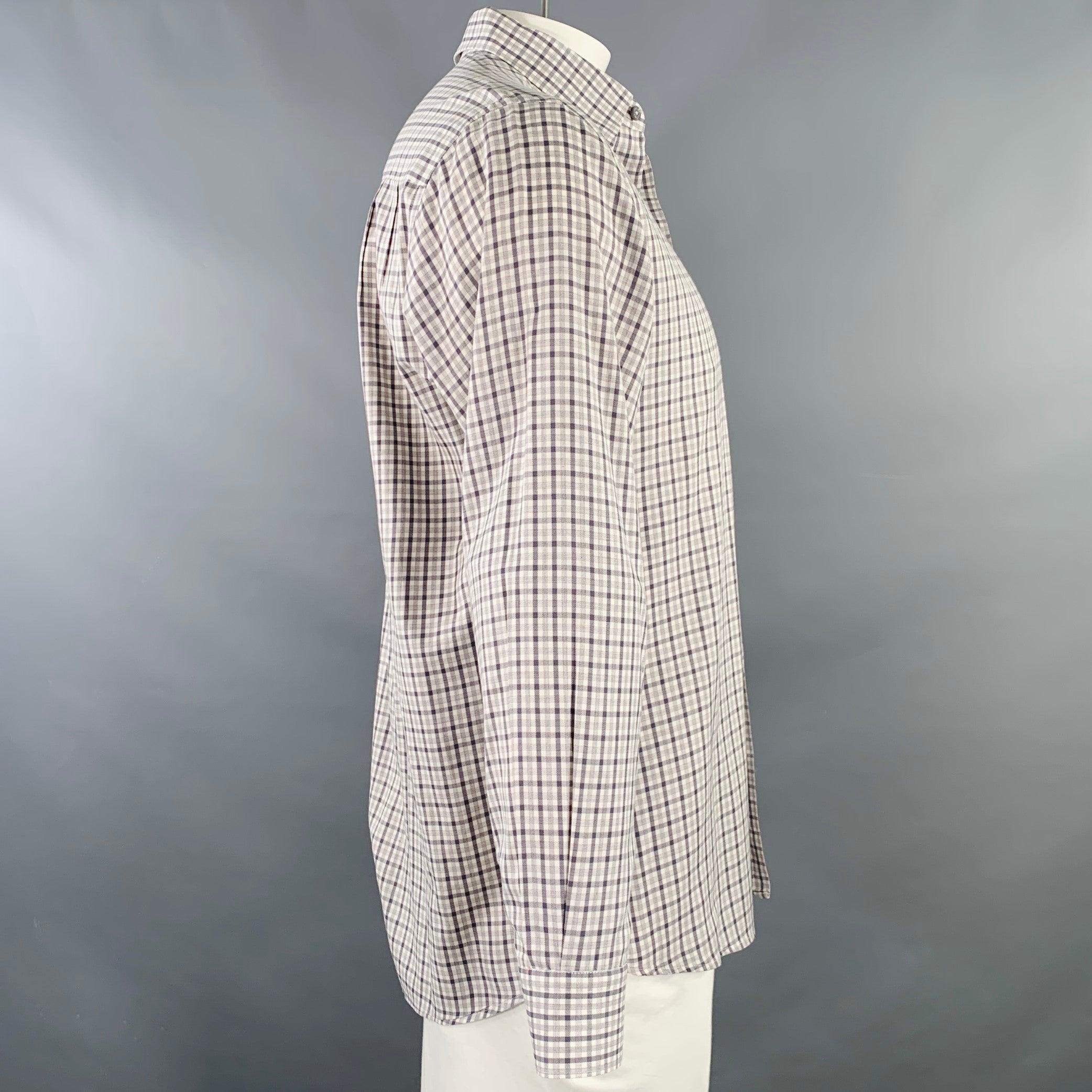 Gray ERMENEGILDO ZEGNA Size L White Grey Checkered Cotton Long Sleeve Shirt For Sale