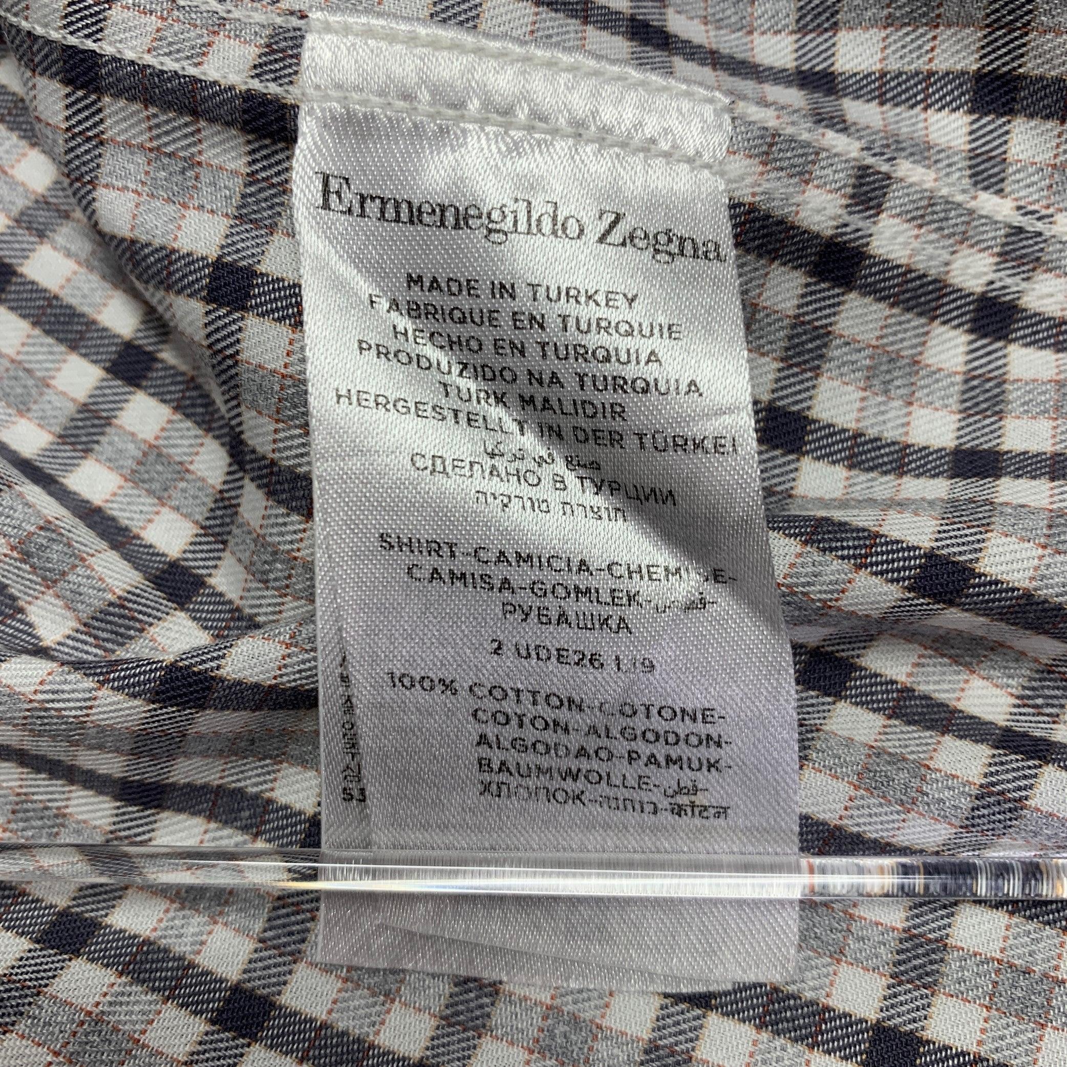 ERMENEGILDO ZEGNA Size L White Grey Checkered Cotton Long Sleeve Shirt For Sale 1
