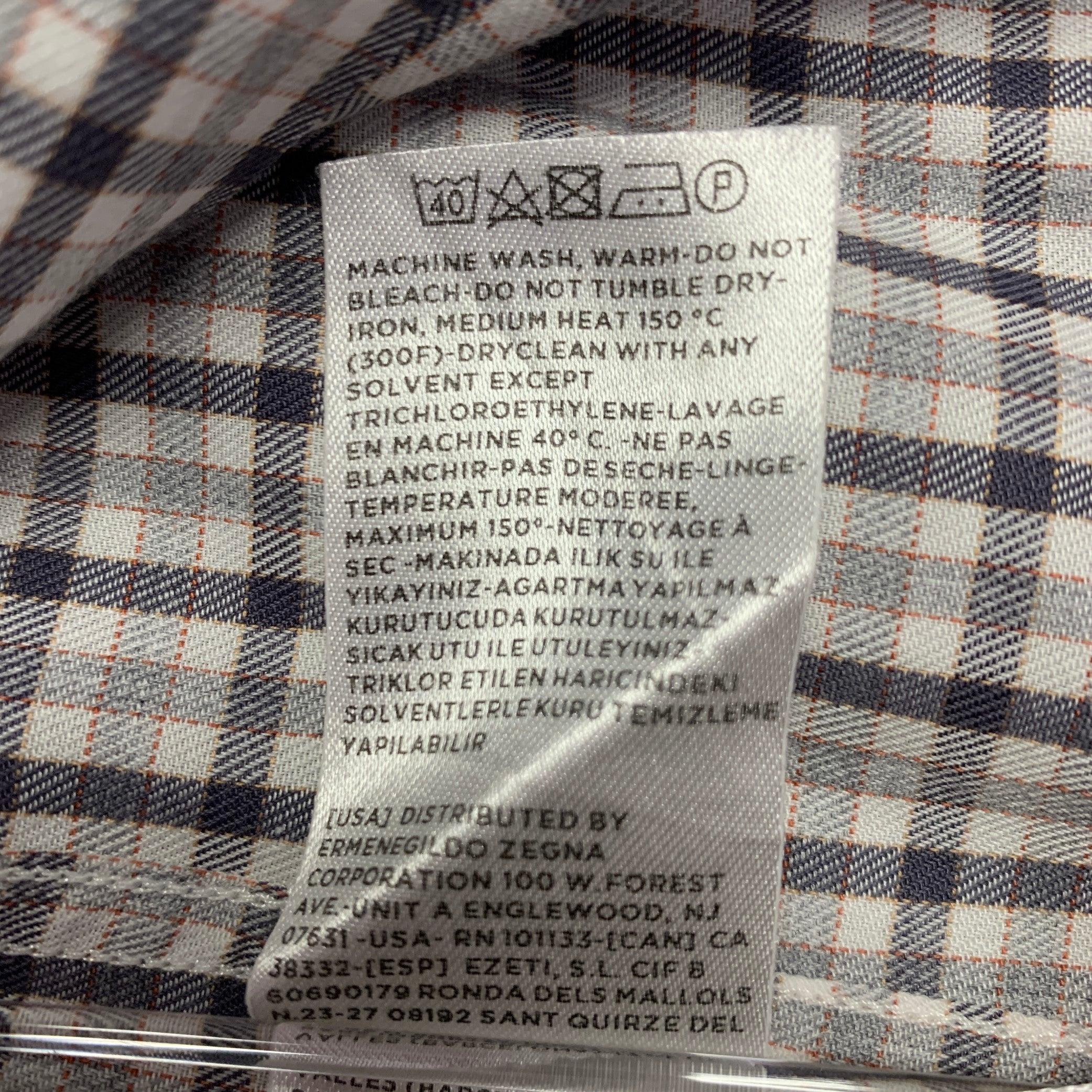 ERMENEGILDO ZEGNA Size L White Grey Checkered Cotton Long Sleeve Shirt For Sale 2