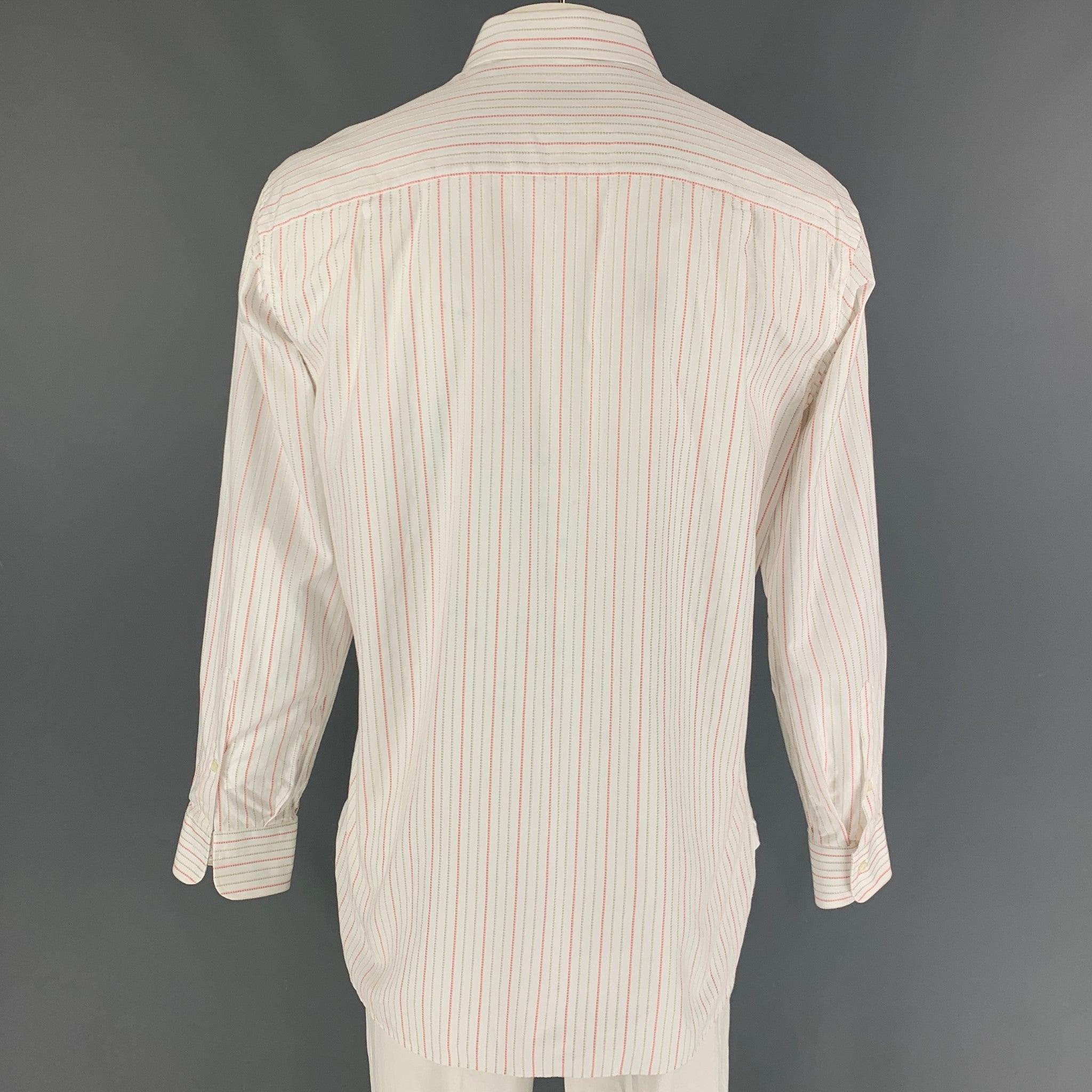 ERMENEGILDO ZEGNA Size L White Orange Stripe Cotton Long Sleeve Shirt In Good Condition For Sale In San Francisco, CA