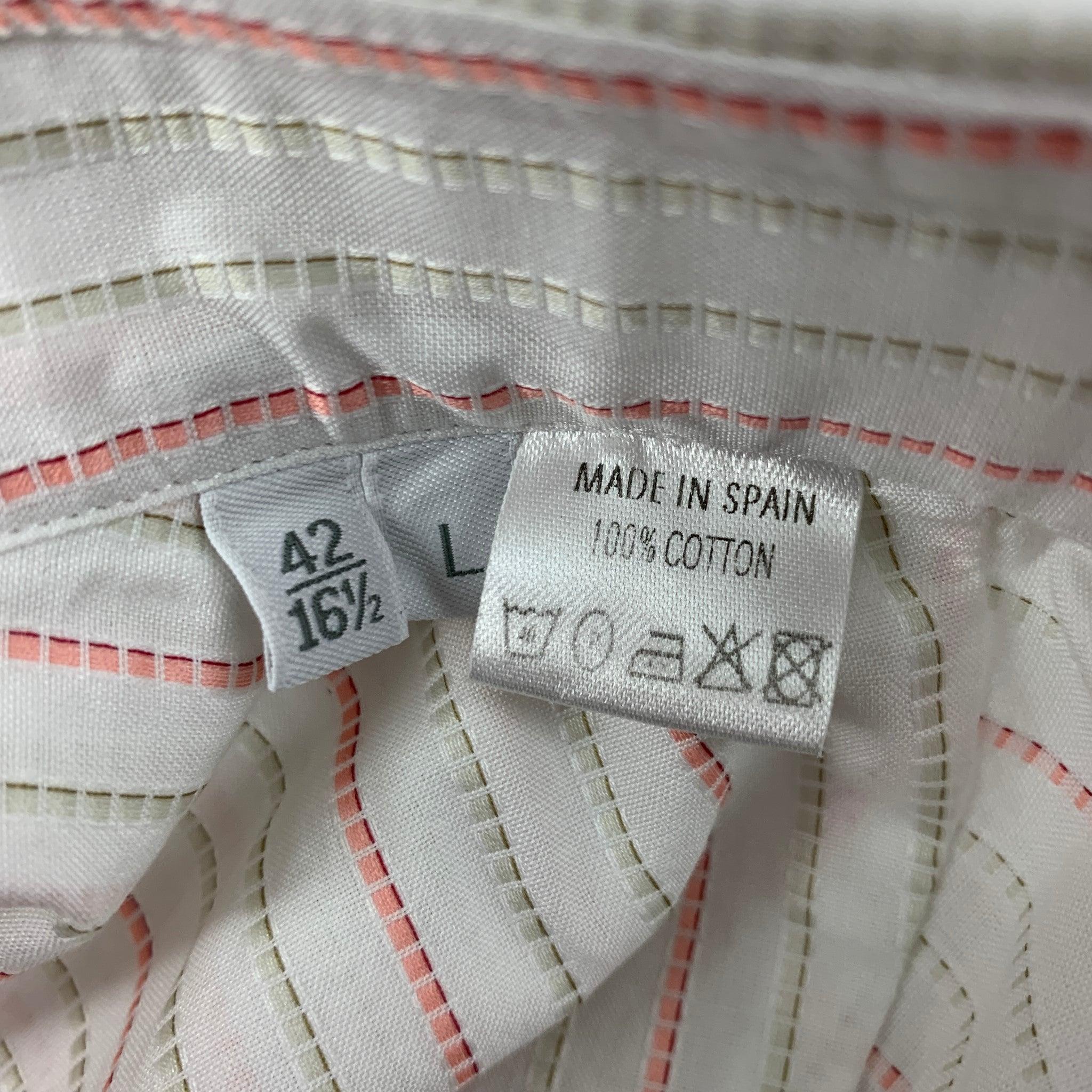 Men's ERMENEGILDO ZEGNA Size L White Orange Stripe Cotton Long Sleeve Shirt For Sale