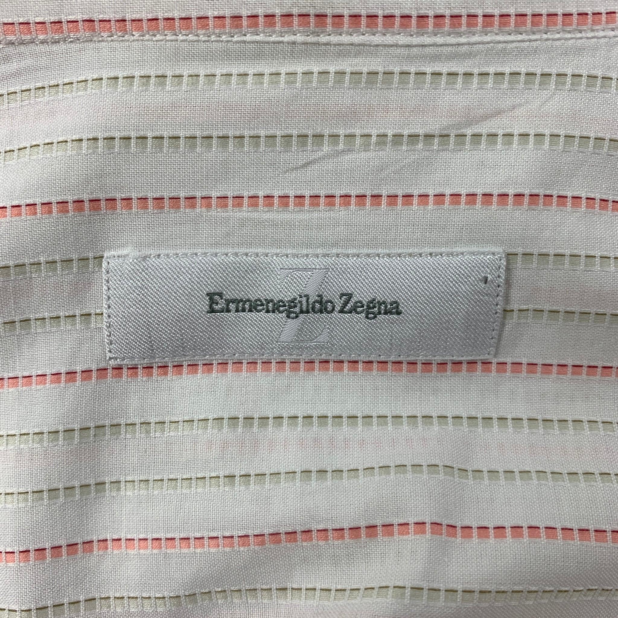 ERMENEGILDO ZEGNA Size L White Orange Stripe Cotton Long Sleeve Shirt For Sale 1