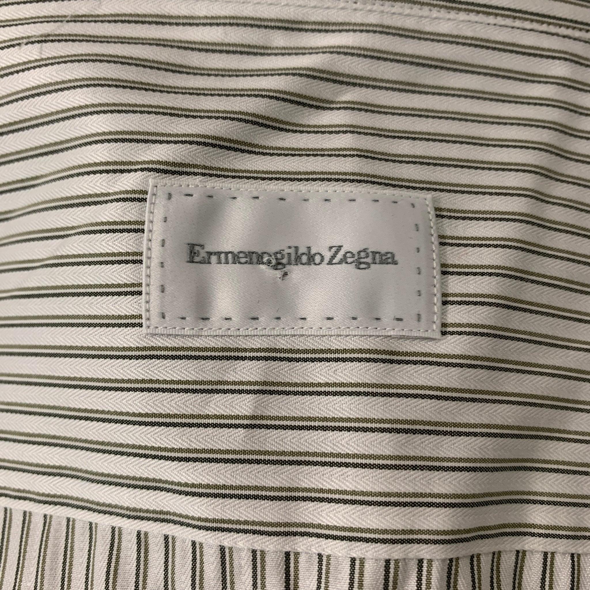 Men's ERMENEGILDO ZEGNA Size L White Stripe Cotton Button Down Long Sleeve Shirt For Sale