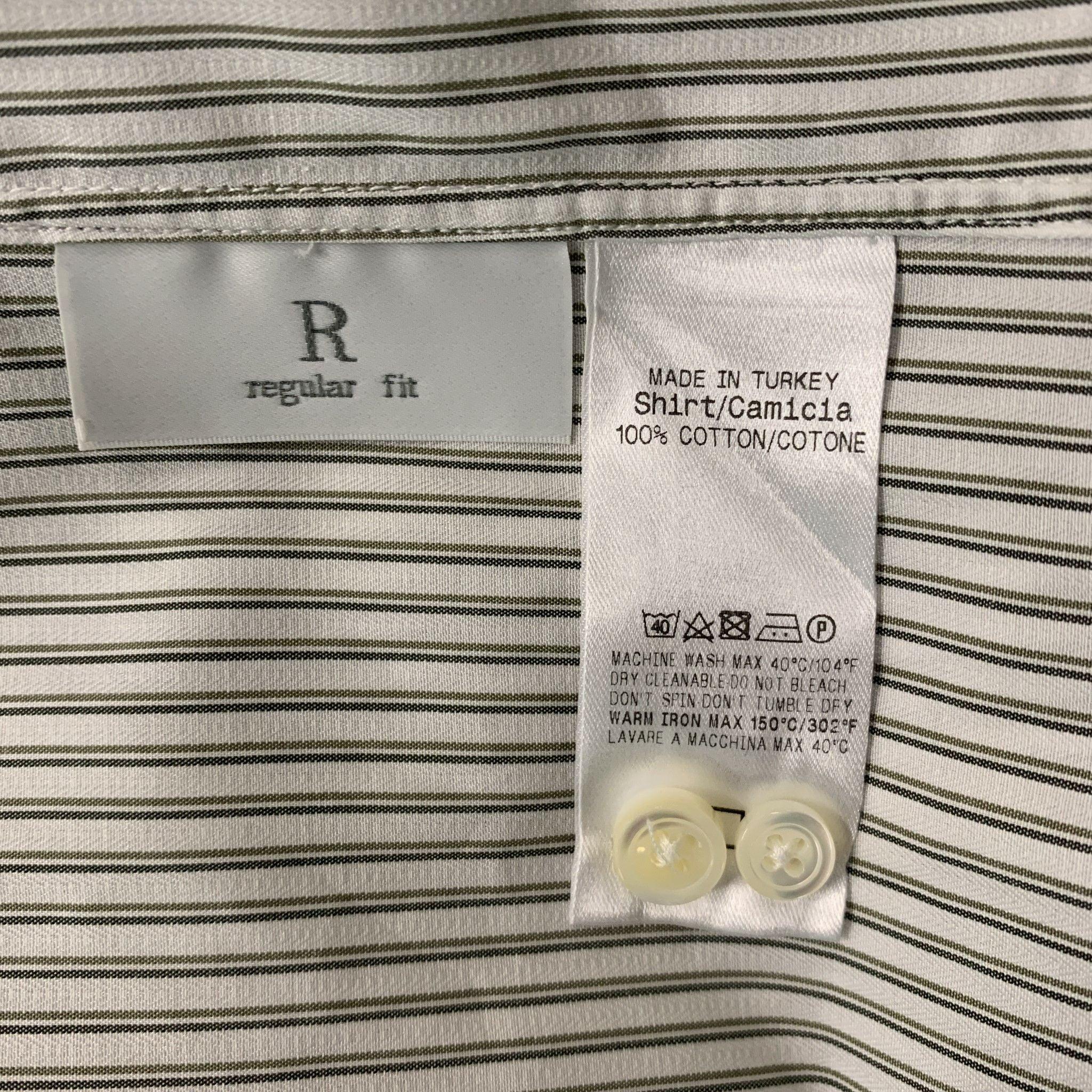 ERMENEGILDO ZEGNA Size L White Stripe Cotton Button Down Long Sleeve Shirt For Sale 2