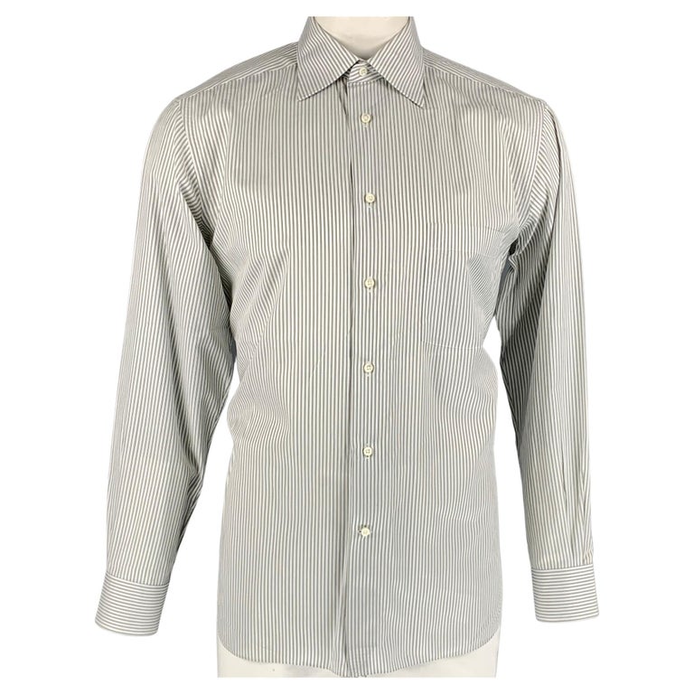 ERMENEGILDO ZEGNA Size XL White & Green Plaid Cotton Long Sleeve Shirt