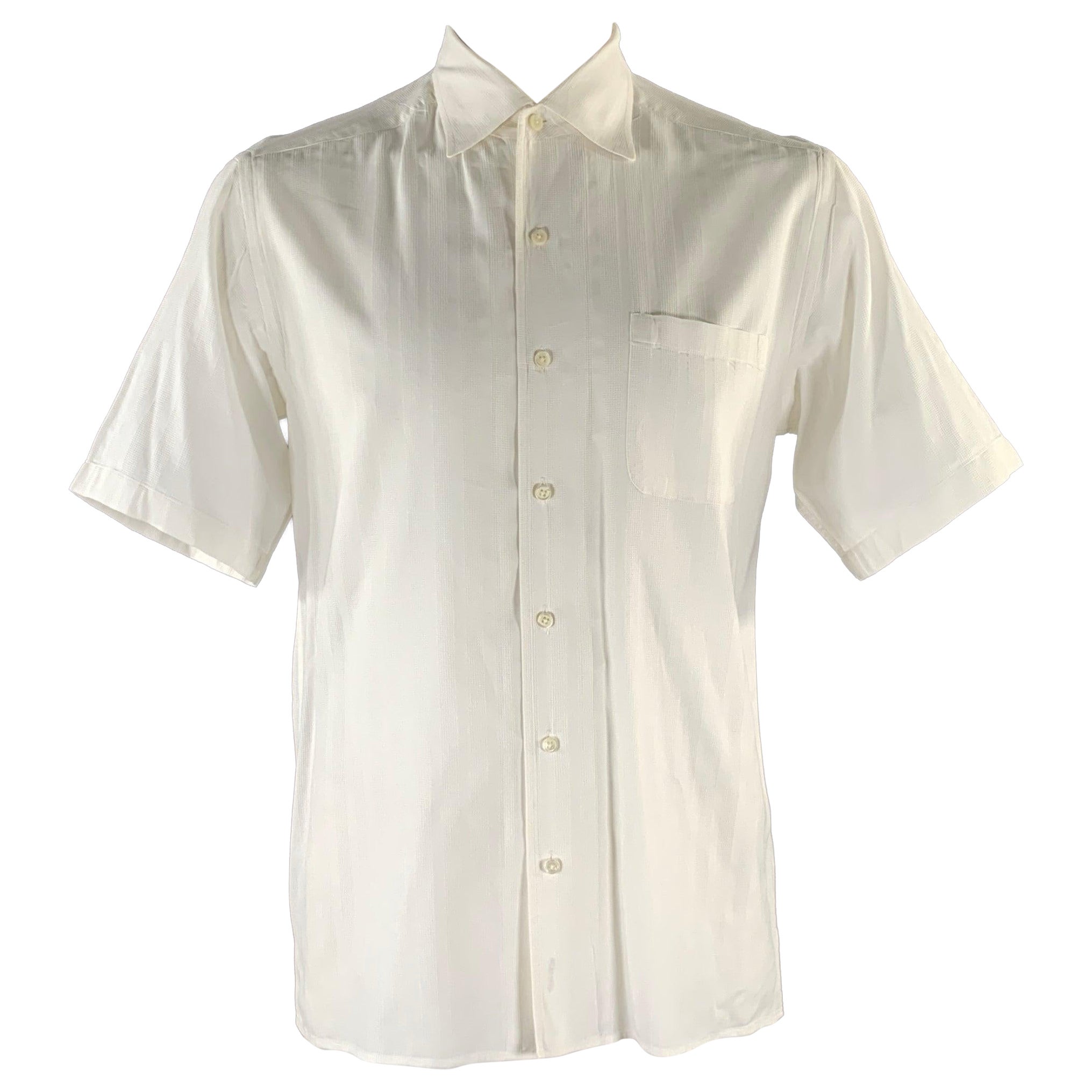 ERMENEGILDO ZEGNA Size L White Stripe Cotton Pointed Collar Short Sleeve Shirt