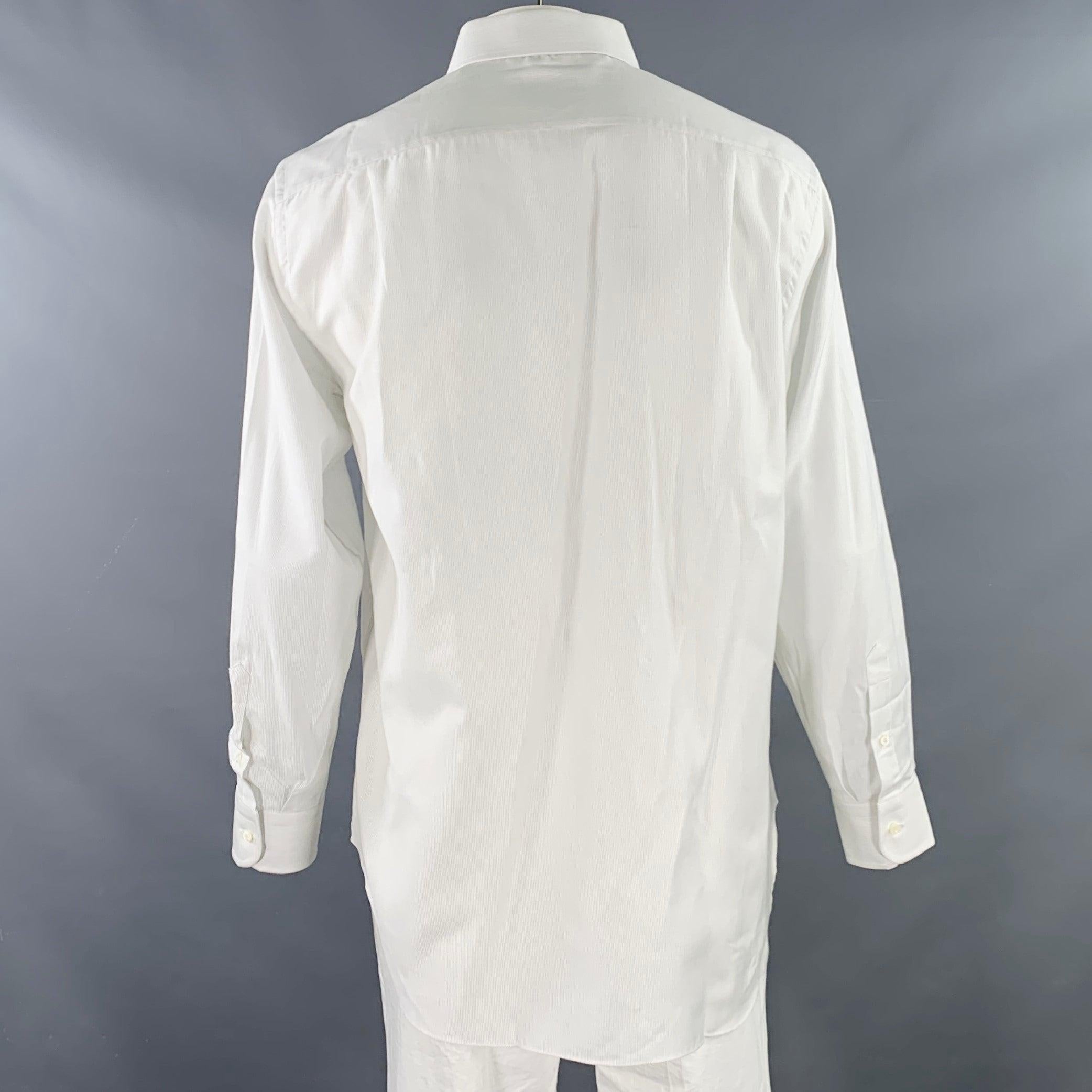 Gray ERMENEGILDO ZEGNA Size L White Woven Cotton Curved Cutaway Long Sleeve Shirt For Sale