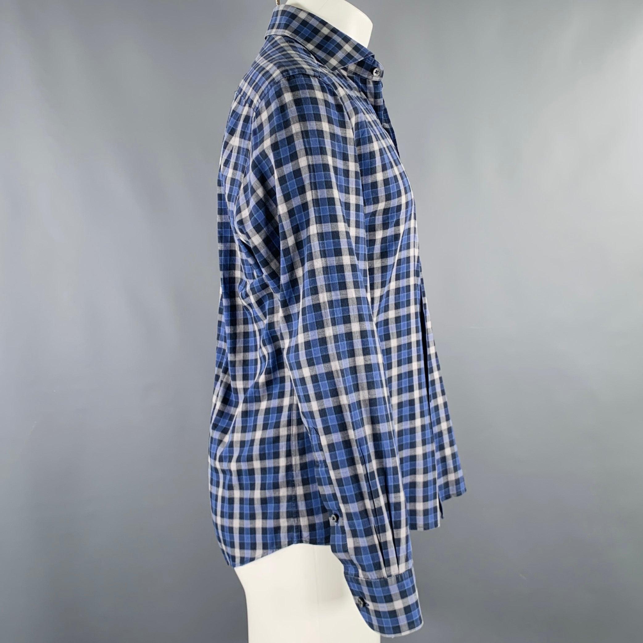 ERMENEGILDO ZEGNA long sleeve shirt in a
blue and grey woven fabric featuring a checkered pattern, cutaway collar, and button closure.Excellent Pre-Owned Condition. 

Marked:   M 

Measurements: 
 
Shoulder: 16 inches Chest: 41 inches Sleeve: 24.5