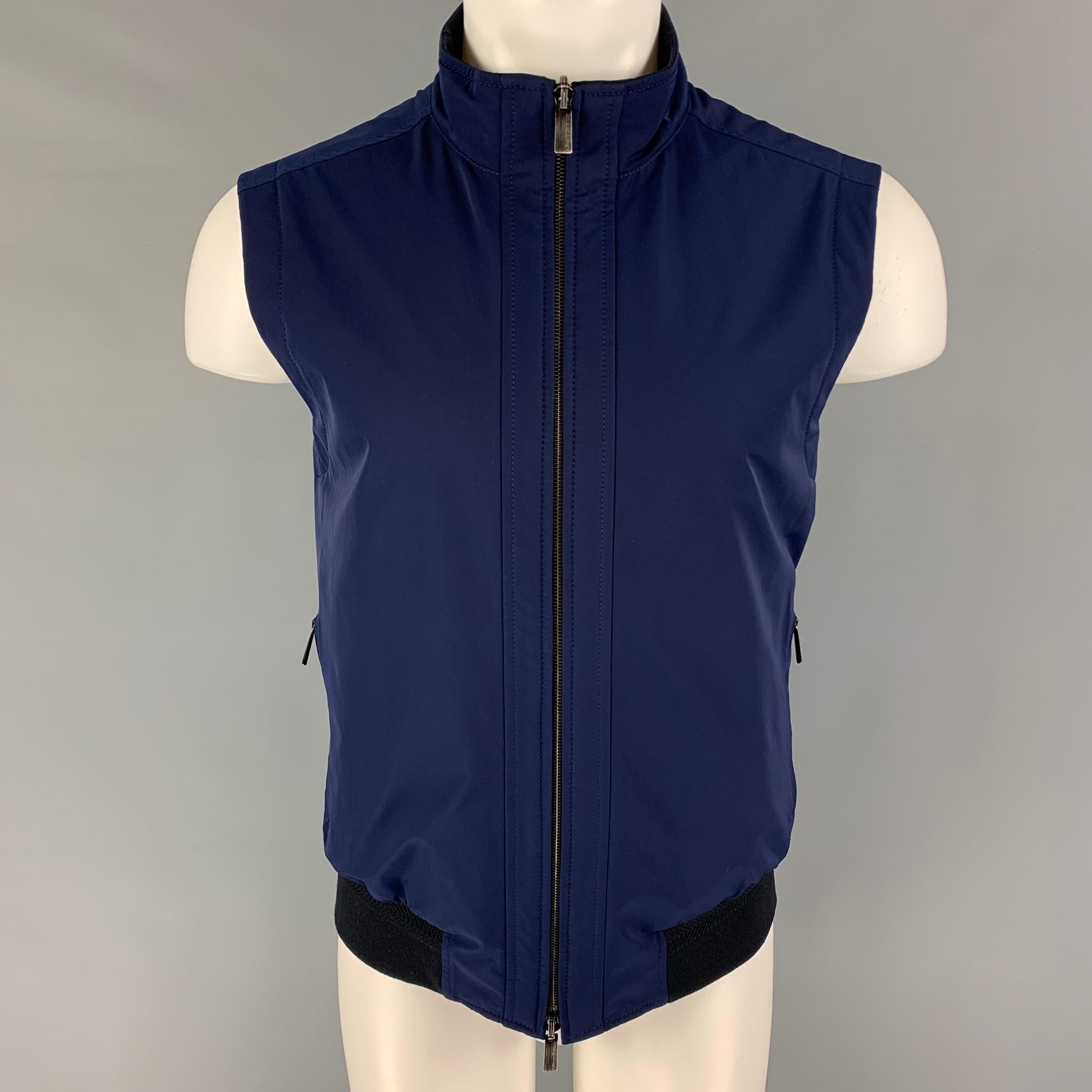 ERMENEGILDO ZEGNA Size M Blue Wool Polyester Reversible Vest In Excellent Condition In San Francisco, CA
