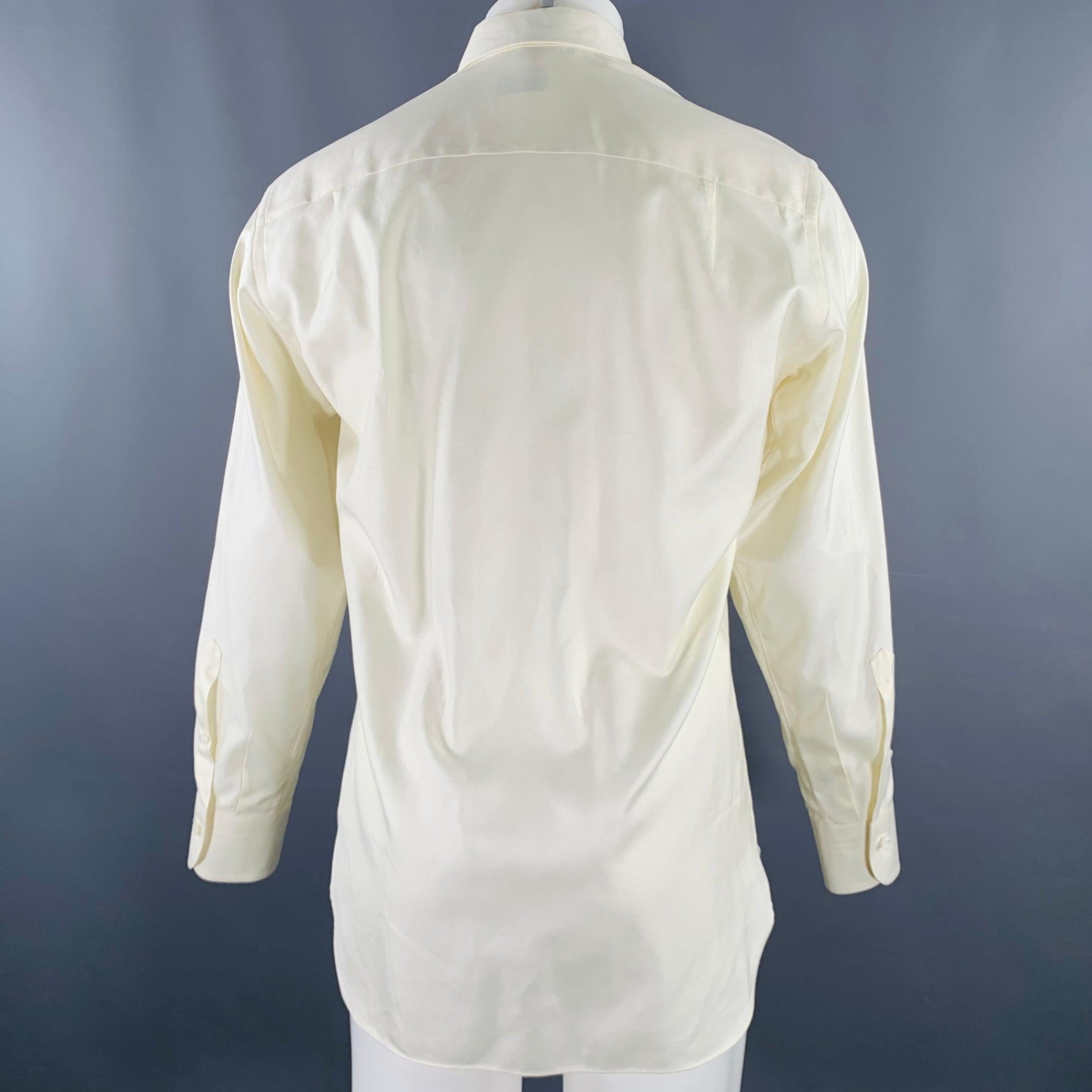 Beige ERMENEGILDO ZEGNA Size M Cream Cotton Button Down Long Sleeve Shirt For Sale