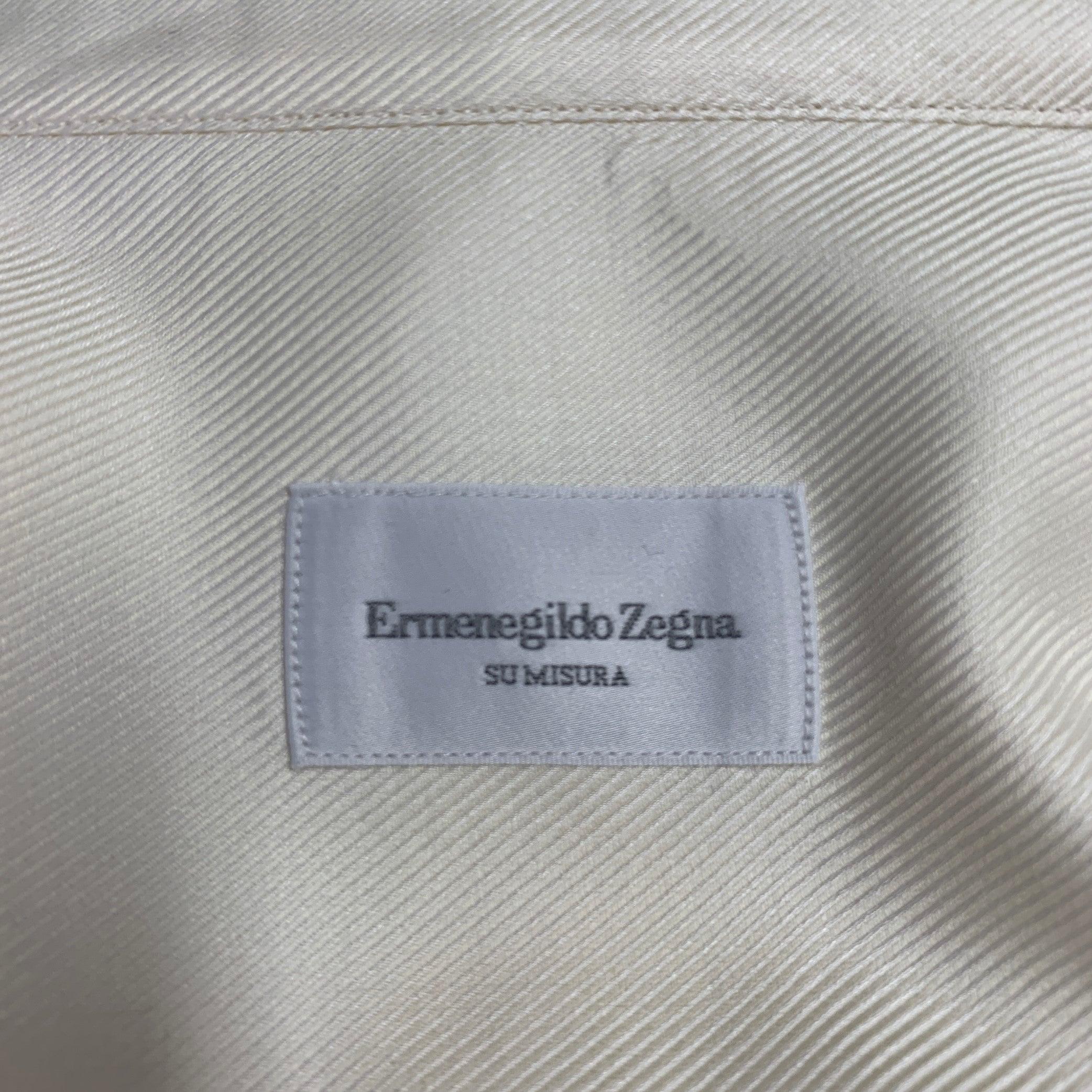 ERMENEGILDO ZEGNA Size M Cream Cotton Button Down Long Sleeve Shirt In Excellent Condition For Sale In San Francisco, CA