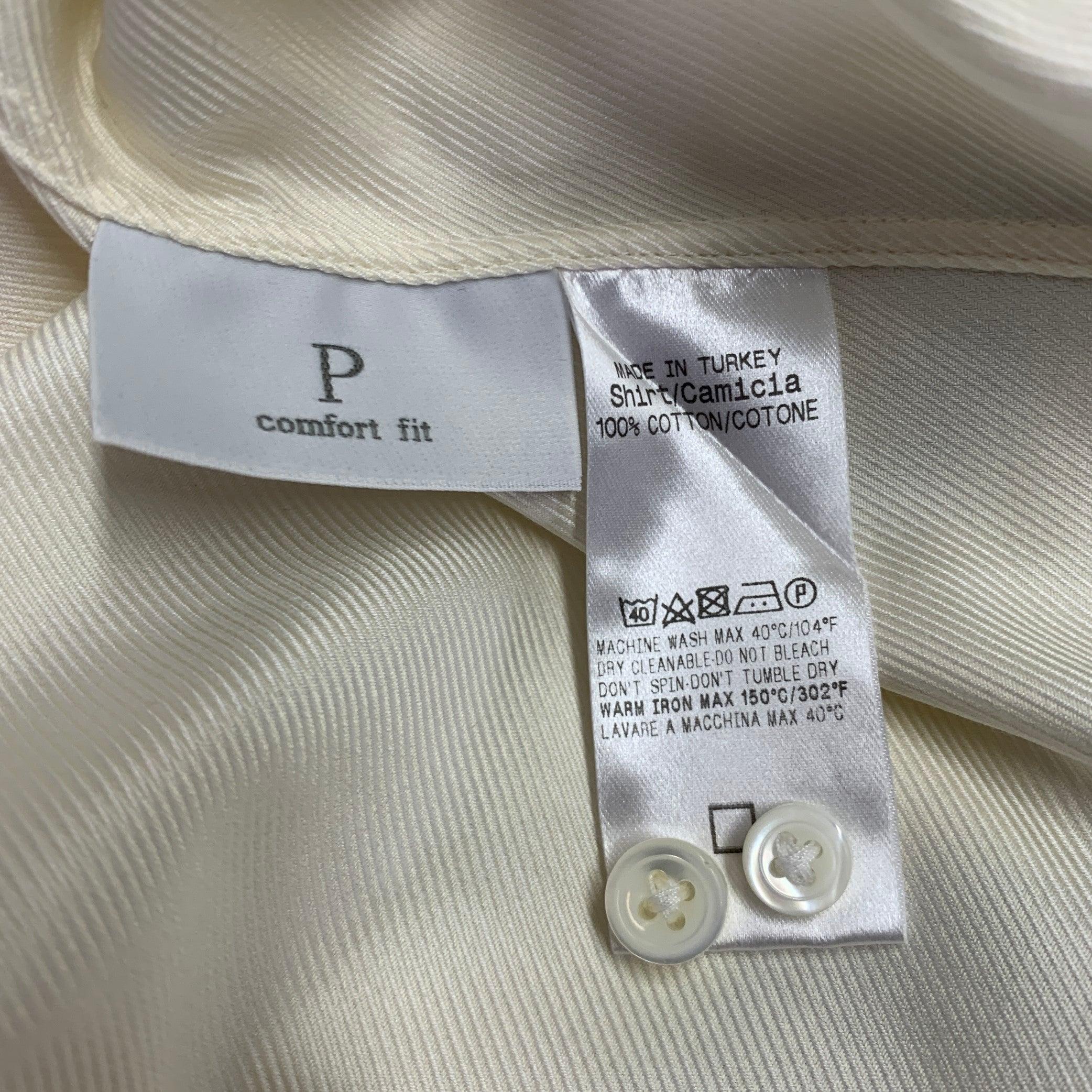 Men's ERMENEGILDO ZEGNA Size M Cream Cotton Button Down Long Sleeve Shirt For Sale