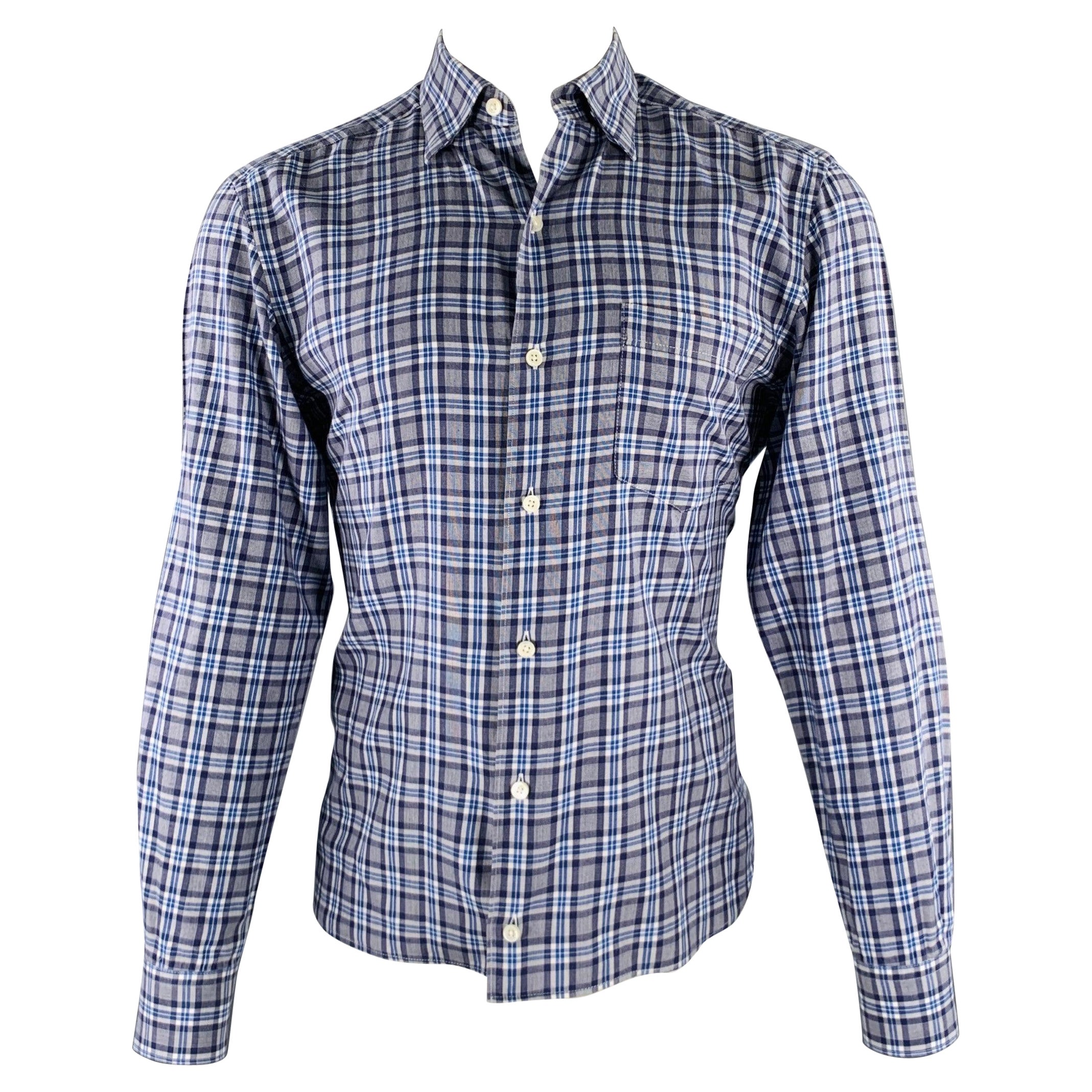 ERMENEGILDO ZEGNA Taille M Gris Bleu Plaid Une poche manches longues
