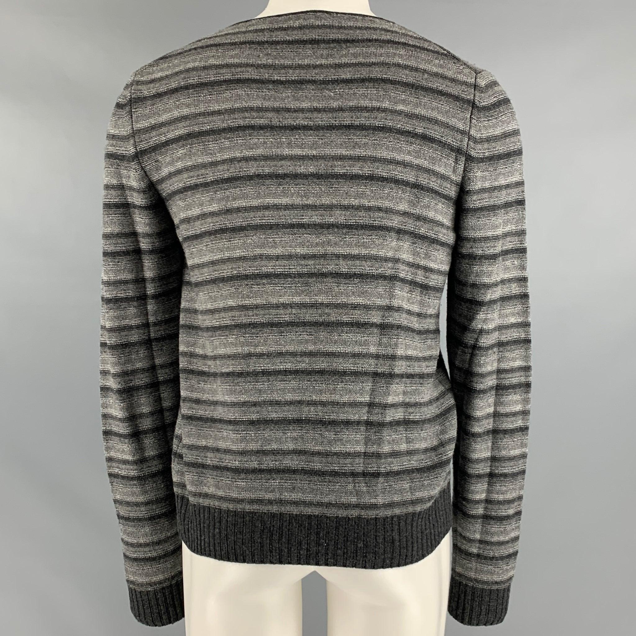 ERMENEGILDO ZEGNA Size M Grey Stripe Cotton Blend Pullover In Good Condition For Sale In San Francisco, CA