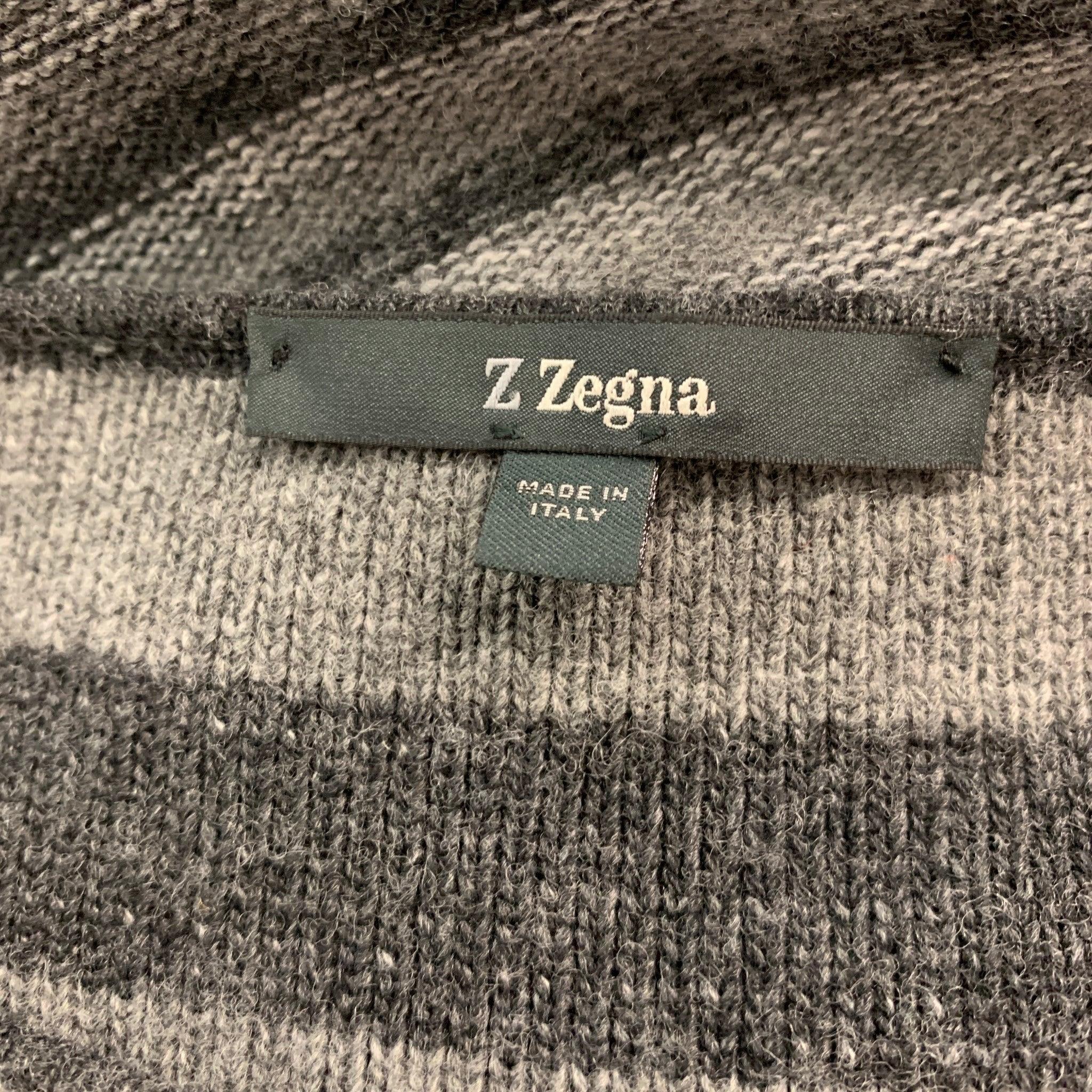 Men's ERMENEGILDO ZEGNA Size M Grey Stripe Cotton Blend Pullover For Sale