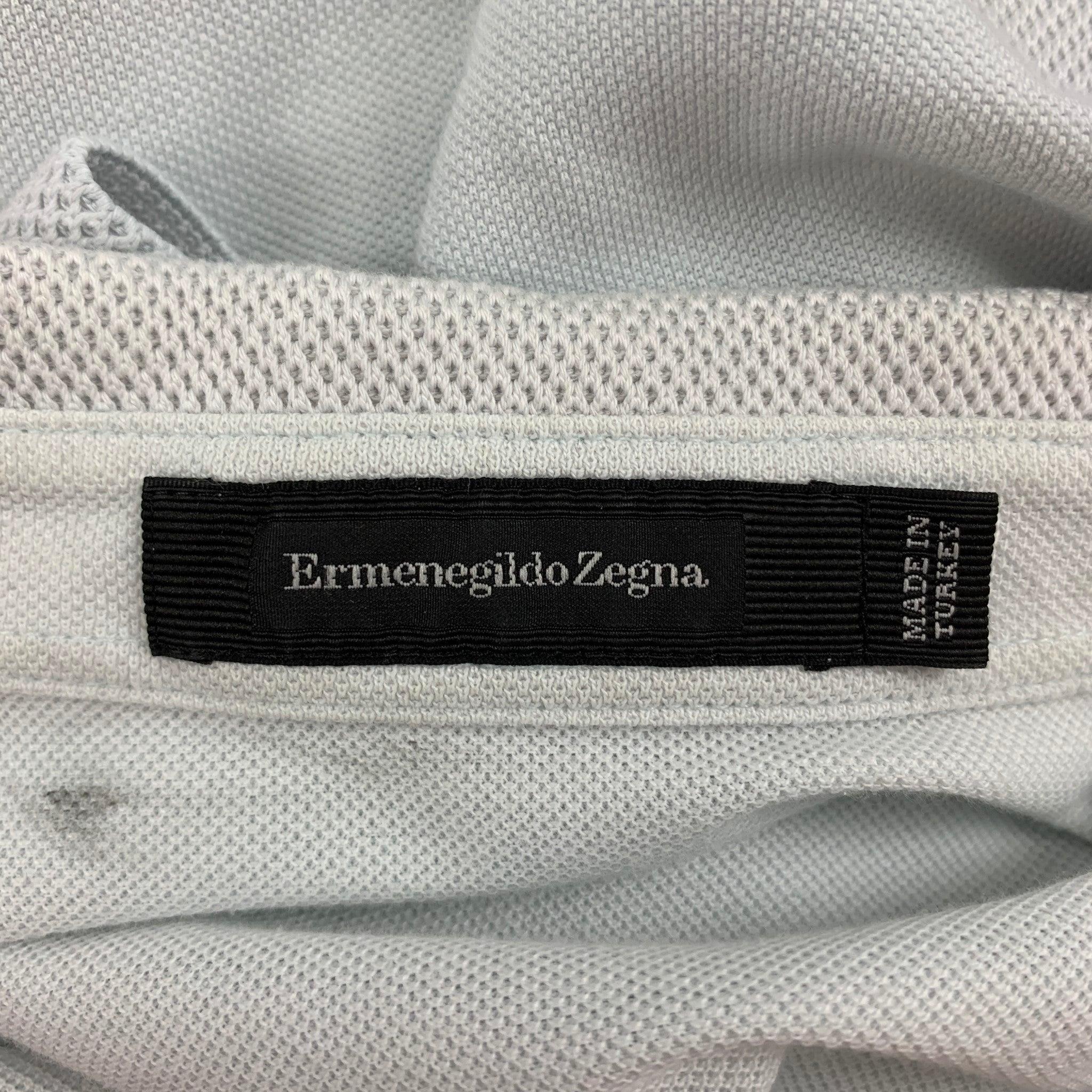 ERMENEGILDO ZEGNA Size M Light Blue Cotton Short Sleeve Polo For Sale 3