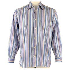 ERMENEGILDO ZEGNA Size M Lilac&Blue Stripe Cotton Button Down Long Sleeve Shirt