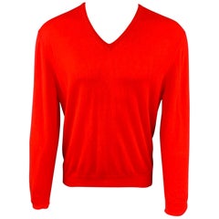 ERMENEGILDO ZEGNA Size M Red Cashmere V-Neck Pullover Sweater