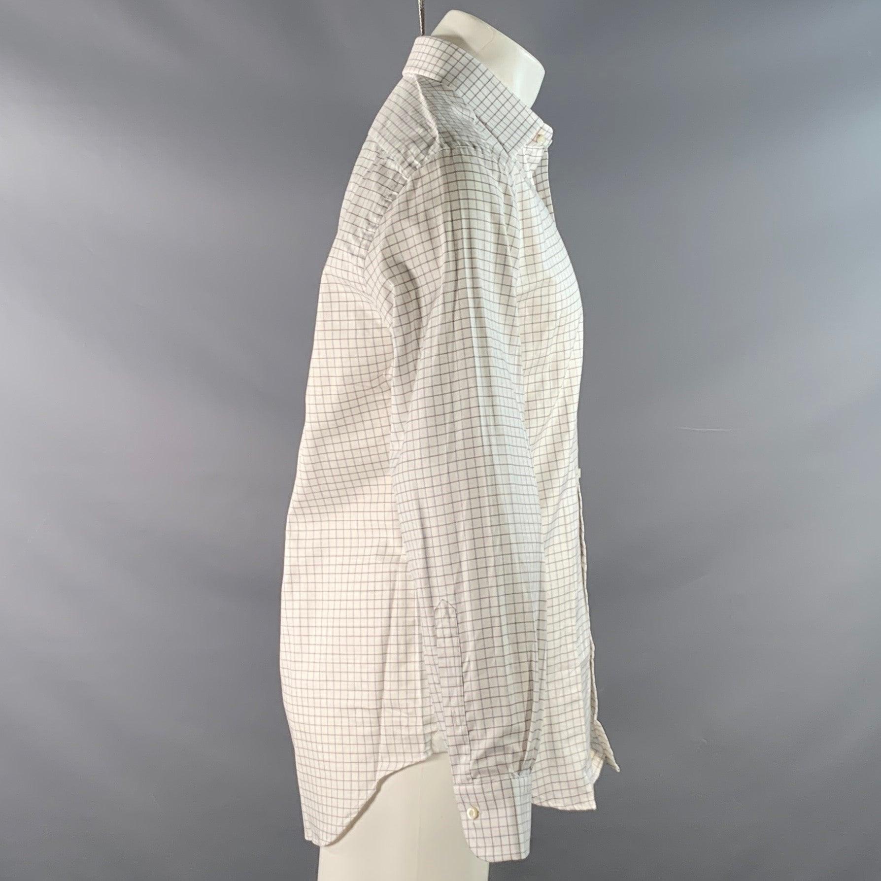 Grigio Ermenegildo Zegna Taglia M Camicia a maniche lunghe a scacchi bianchi, blu e marroni in vendita
