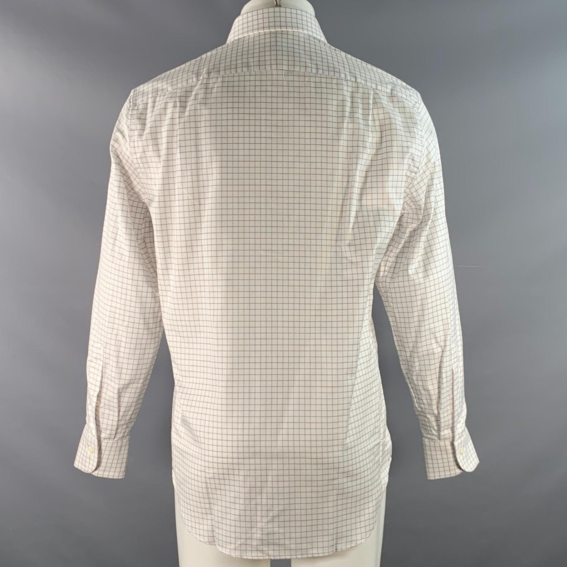 Ermenegildo Zegna Taglia M Camicia a maniche lunghe a scacchi bianchi, blu e marroni In condizioni ottime in vendita a San Francisco, CA