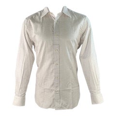 Ermenegildo Zegna Taglia M Camicia a maniche lunghe a scacchi bianchi, blu e marroni