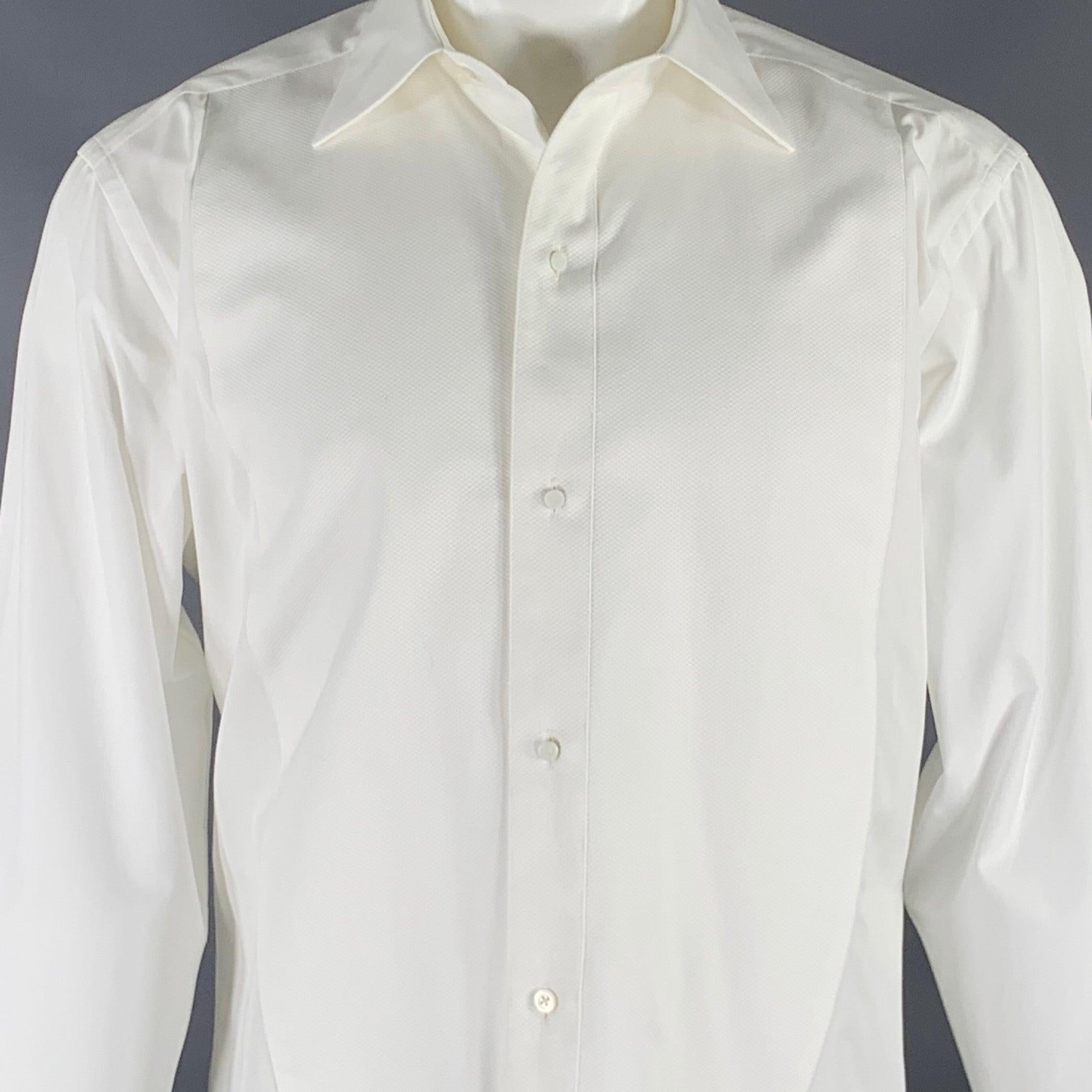 Gray ERMENEGILDO ZEGNA Size M White Cotton Tuxedo Long Sleeve Shirt For Sale