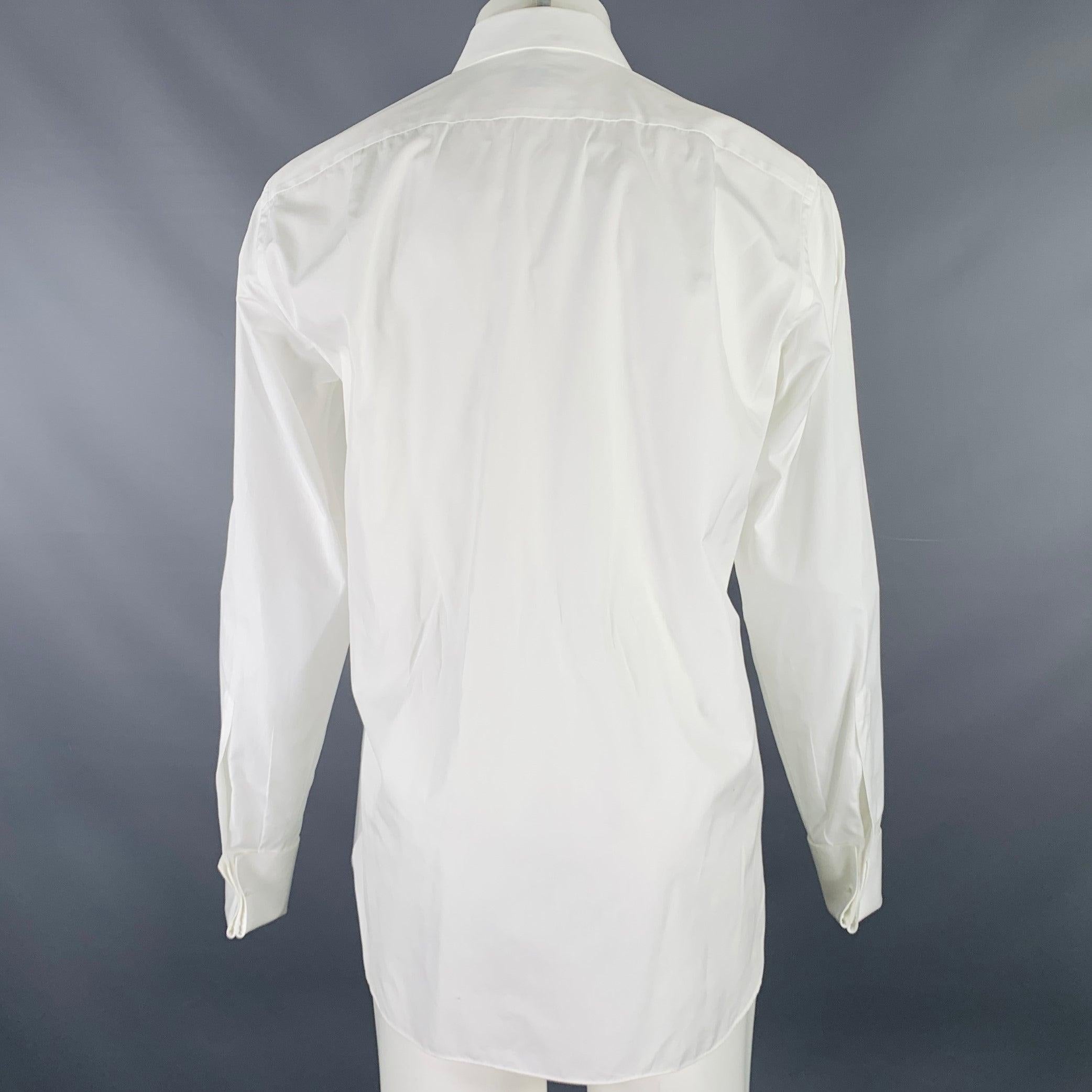 ERMENEGILDO ZEGNA Size M White Cotton Tuxedo Long Sleeve Shirt In Excellent Condition For Sale In San Francisco, CA
