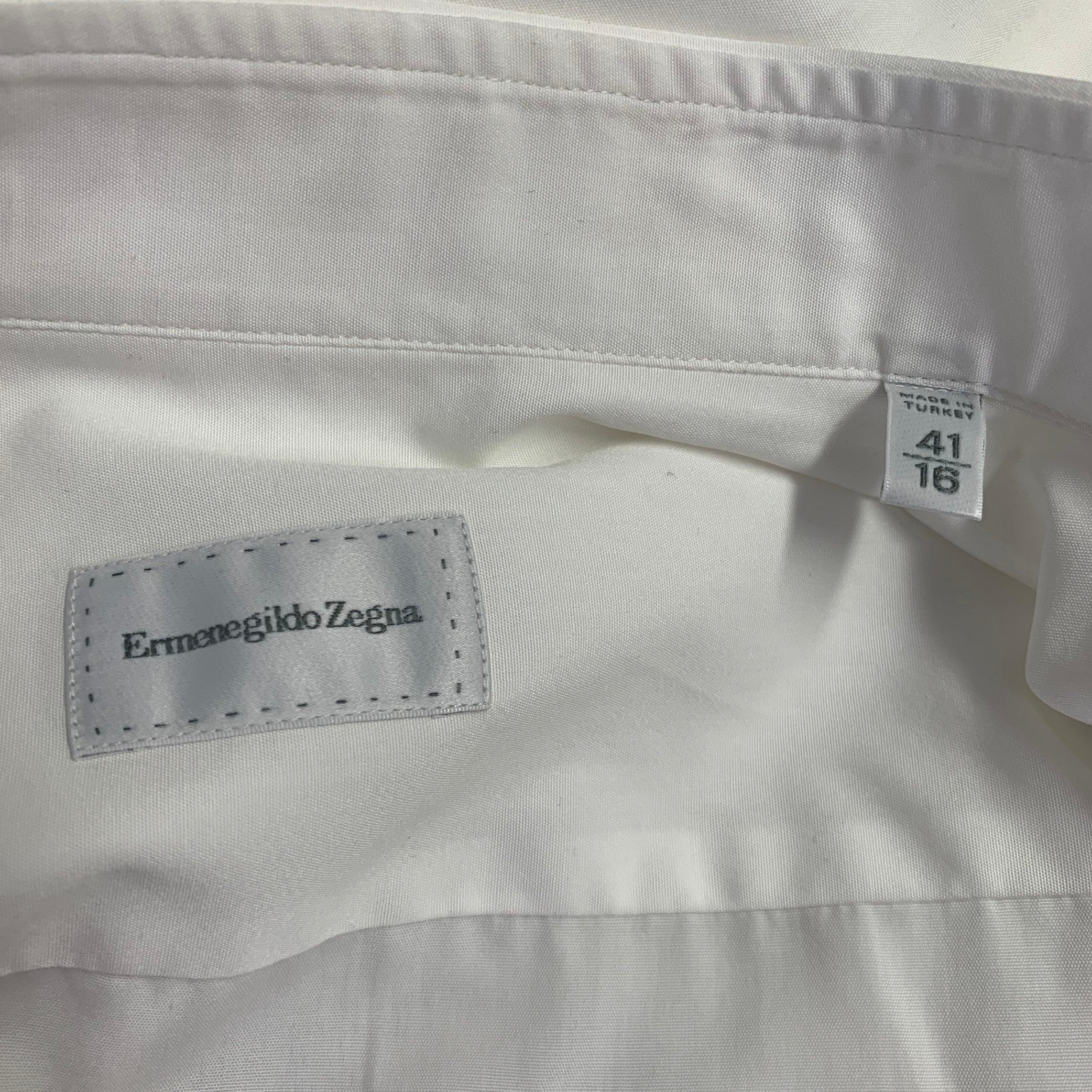 Men's ERMENEGILDO ZEGNA Size M White Cotton Tuxedo Long Sleeve Shirt For Sale