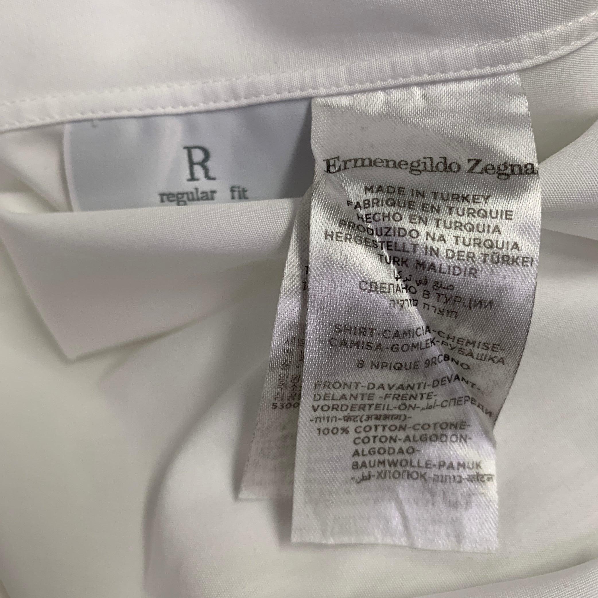 ERMENEGILDO ZEGNA Size M White Cotton Tuxedo Long Sleeve Shirt For Sale 1