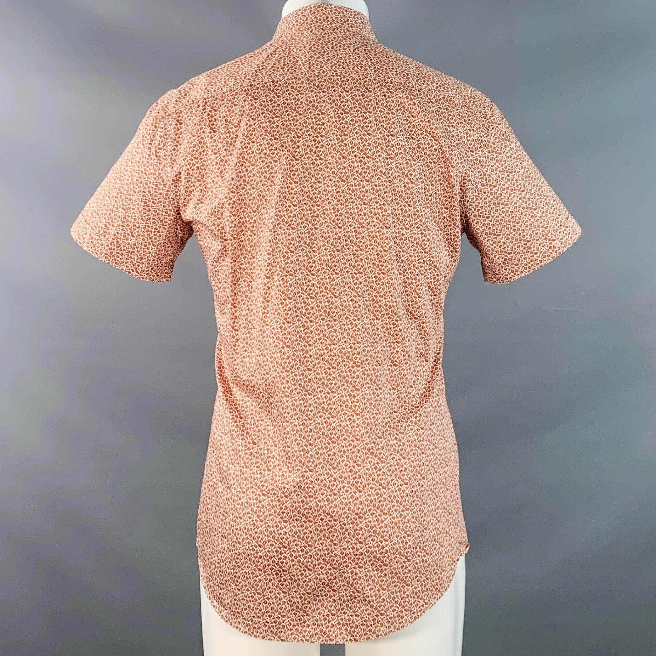 ERMENEGILDO ZEGNA Größe M Weiß Rost Abstrakte Baumwolle Kurzarmhemd Herren im Angebot