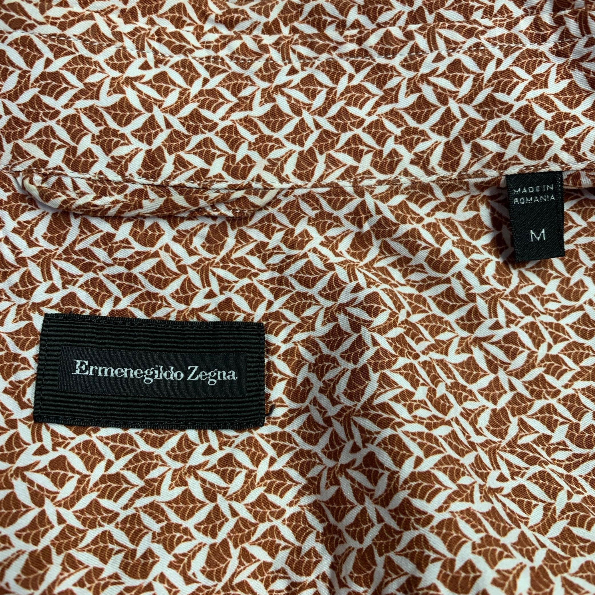 ERMENEGILDO ZEGNA Größe M Weiß Rost Abstrakte Baumwolle Kurzarmhemd im Angebot 1