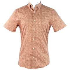 ERMENEGILDO Zegna Taille M Chemise à manches courtes en coton blanc rouille abstrait