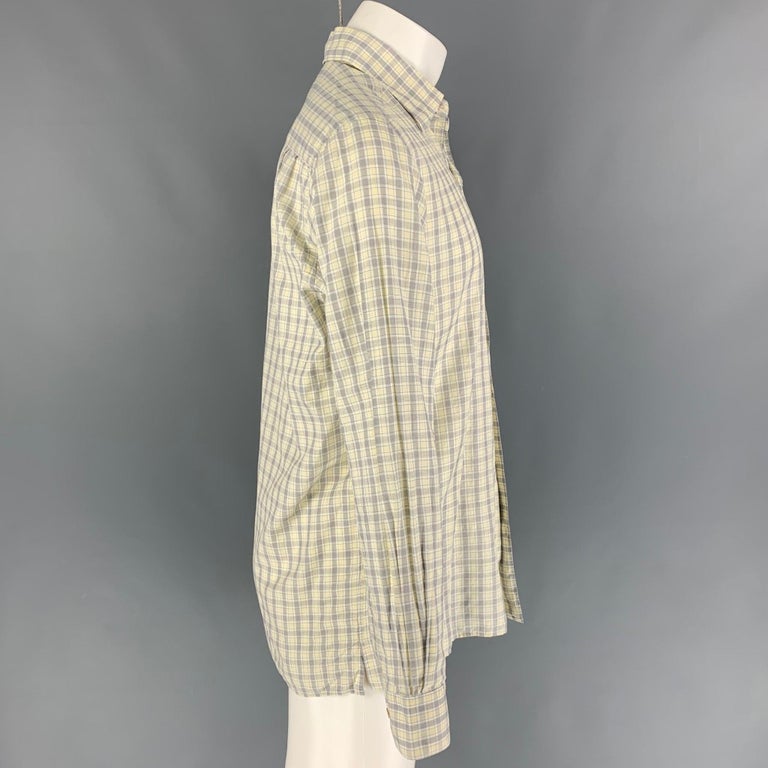 ERMENEGILDO ZEGNA Size L Blue White Checkered Cotton Long Sleeve Shirt