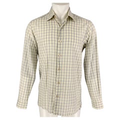 ERMENEGILDO ZEGNA Size M Yellow Blue Plaid Cotton Linen Long Sleeve Shirt