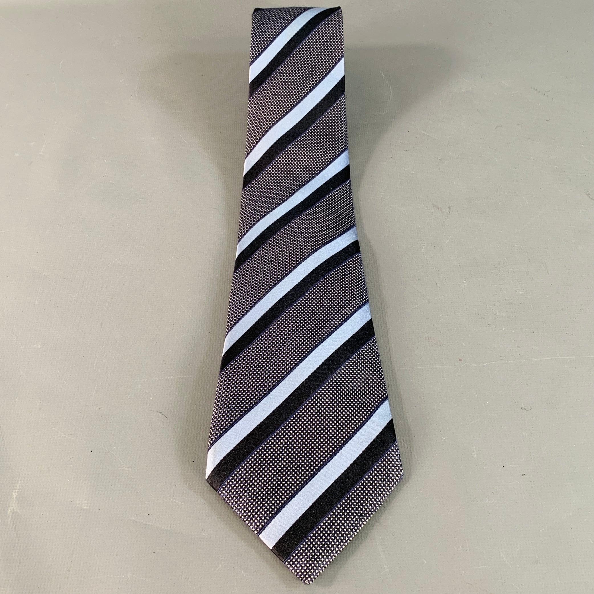 ERMENEGILDO ZEGNA Größe Einheitsgröße Schwarz Blau Diagonalstreifen Seidenkrawatte im Zustand „Gut“ im Angebot in San Francisco, CA