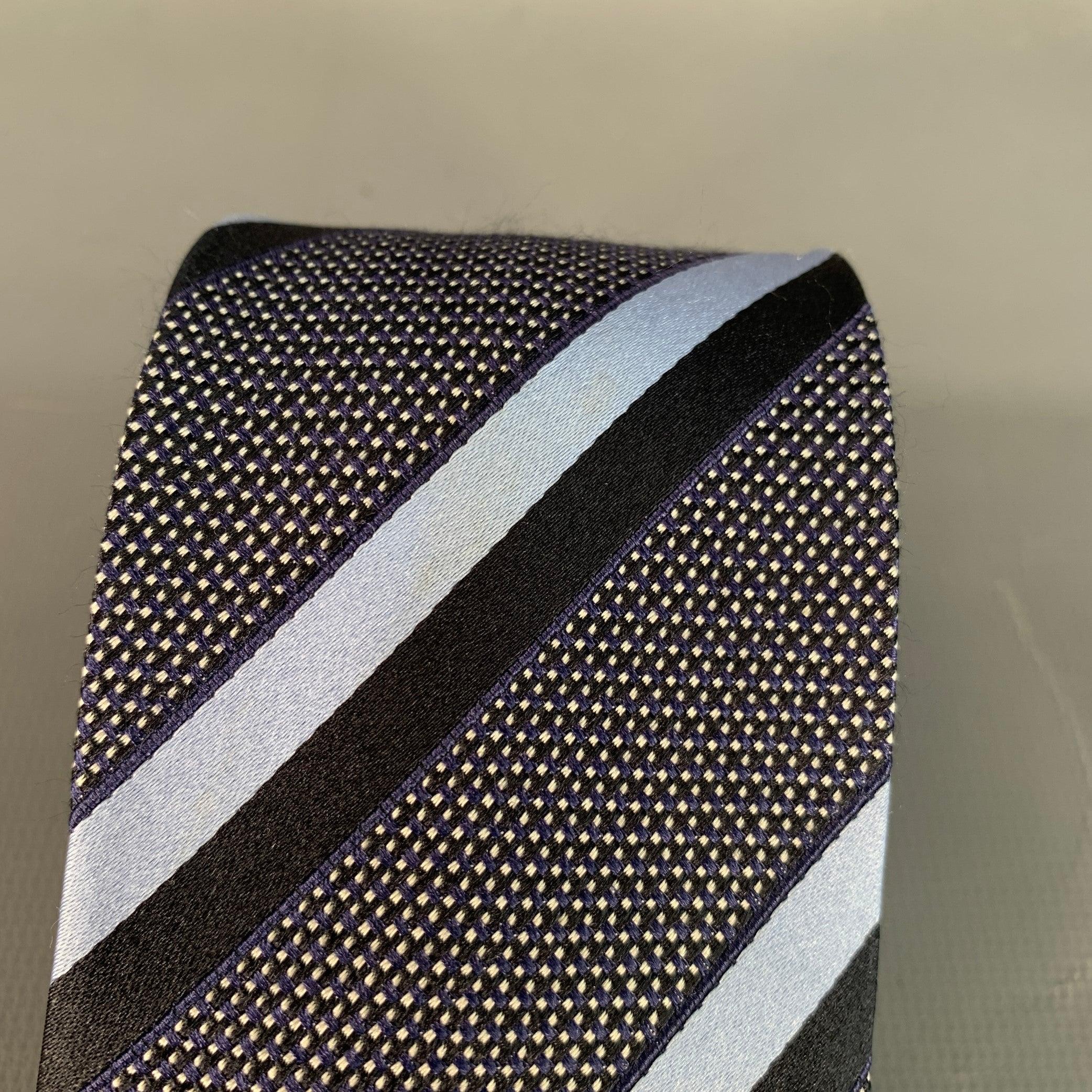 ERMENEGILDO ZEGNA Größe Einheitsgröße Schwarz Blau Diagonalstreifen Seidenkrawatte im Angebot 1