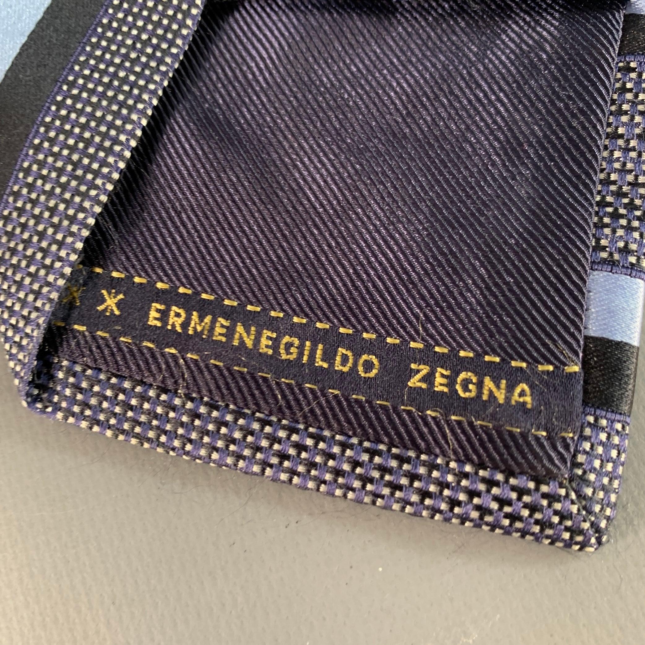 ERMENEGILDO ZEGNA Größe Einheitsgröße Schwarz Blau Diagonalstreifen Seidenkrawatte im Angebot 3
