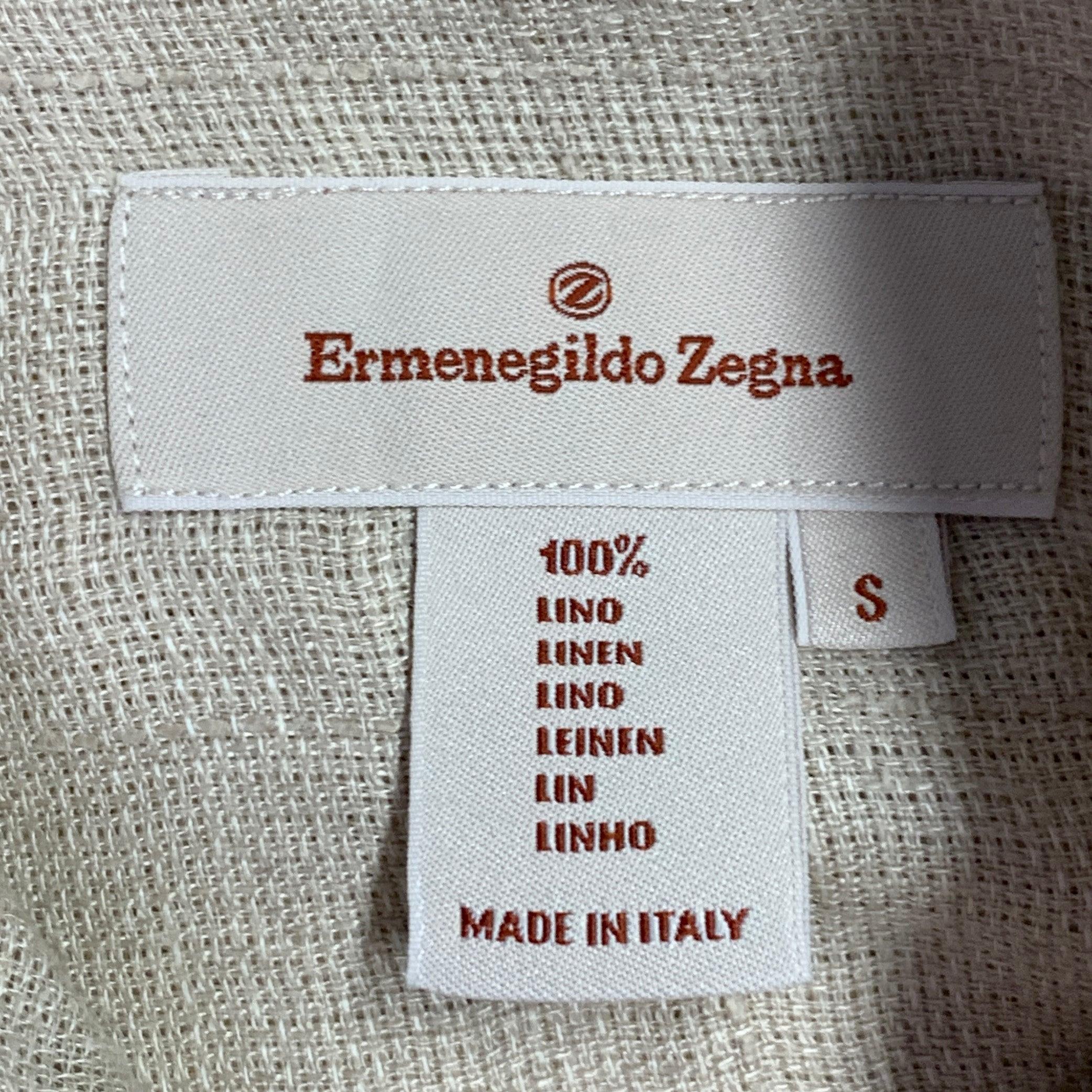 ERMENEGILDO ZEGNA Size S Beige Woven Cotton One Pocket Long Sleeve Shirt For Sale 1