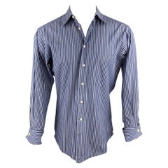 ERMENEGILDO ZEGNA Size S Navy Stripe Cotton French Cuff Long Sleeve Shirt