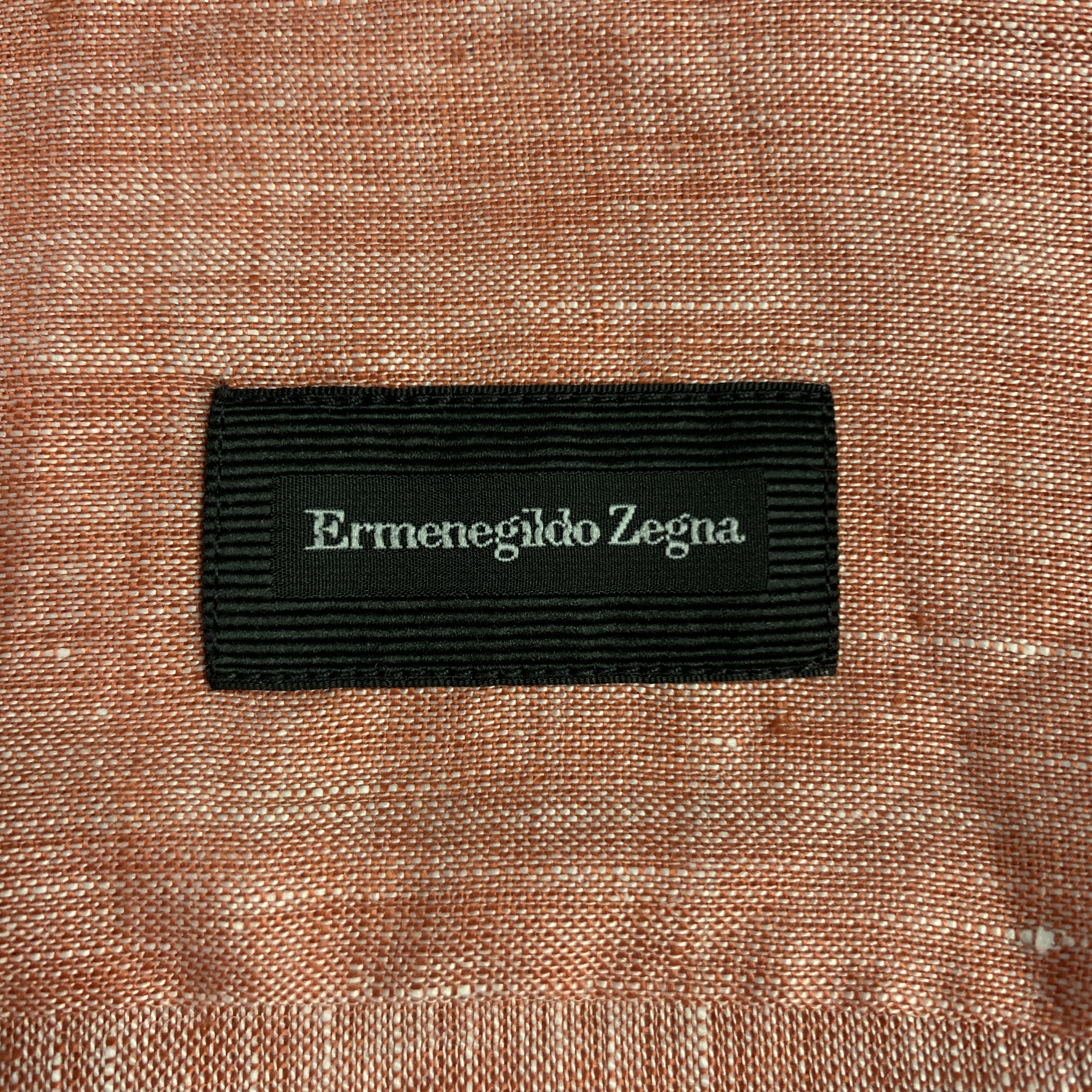 ERMENEGILDO ZEGNA Size S Orange Linen Button Down Long Sleeve Shirt In Excellent Condition In San Francisco, CA