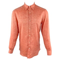 ERMENEGILDO ZEGNA Size S Orange Linen Button Down Long Sleeve Shirt
