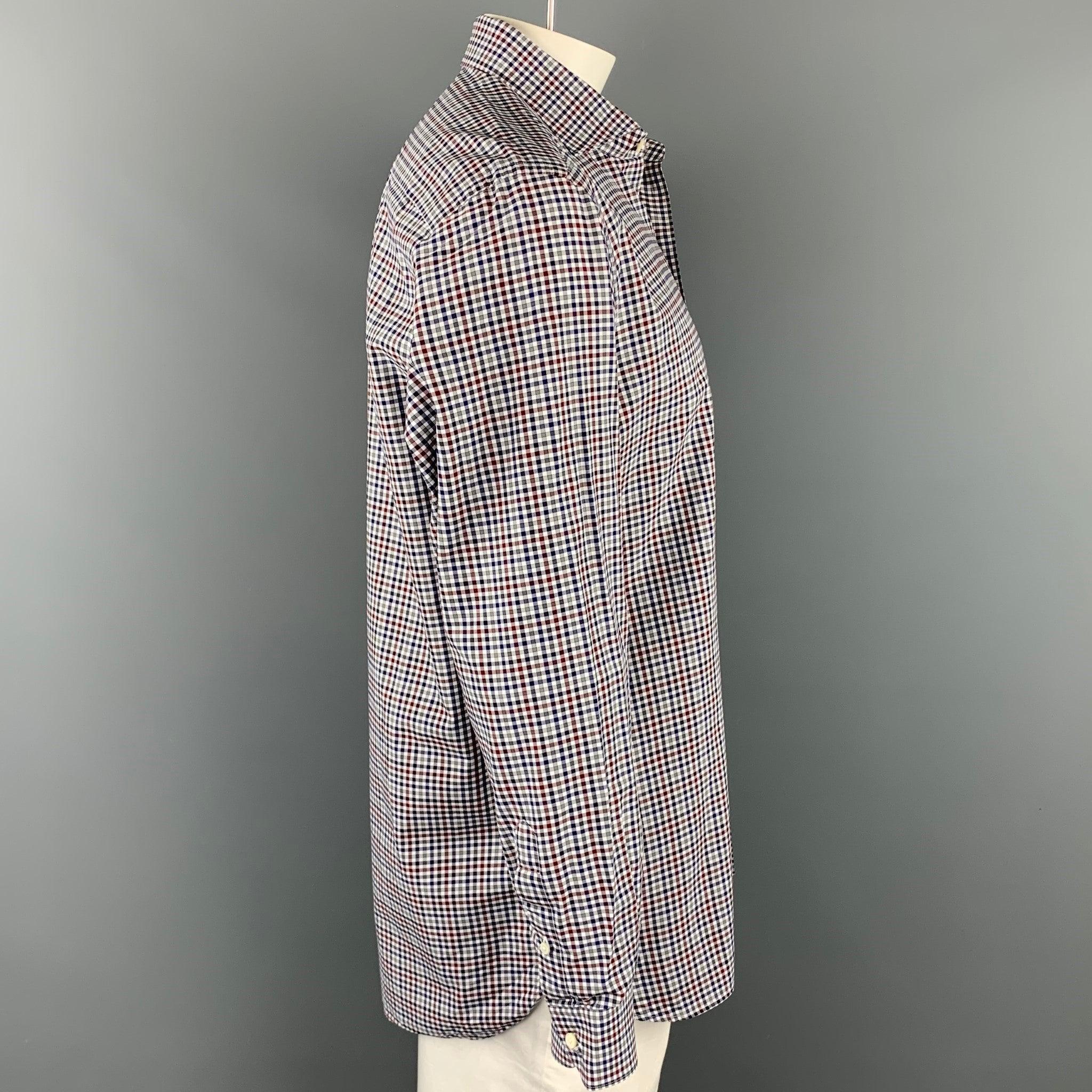 ERMENEGILDO ZEGNA long sleeve shirt comes in a black & blue gingham cotton featuring a button up style and a spread collar.Very Good
Pre-Owned Condition. 

Marked:   XL 

Measurements: 
 
Shoulder: 19.5 inches  Chest: 48 inches  Sleeve: 26.5 inches 