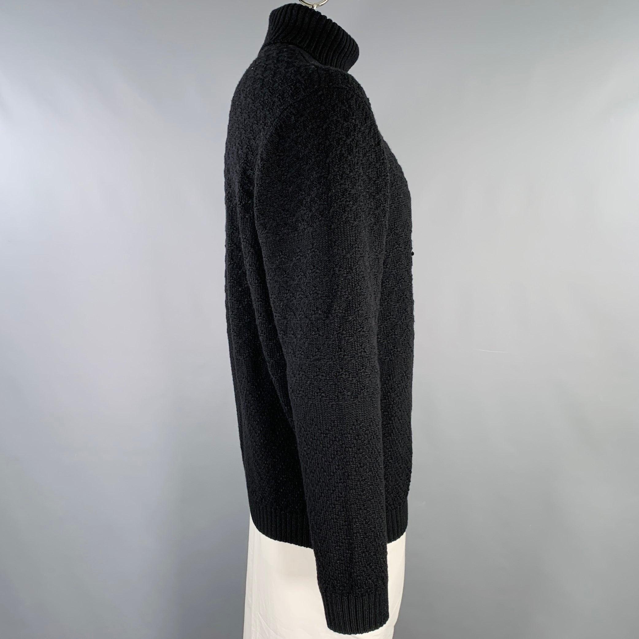 Noir ERMENEGILDO ZEGNA Pull à col roulé en laine tricotée noire taille XL en vente